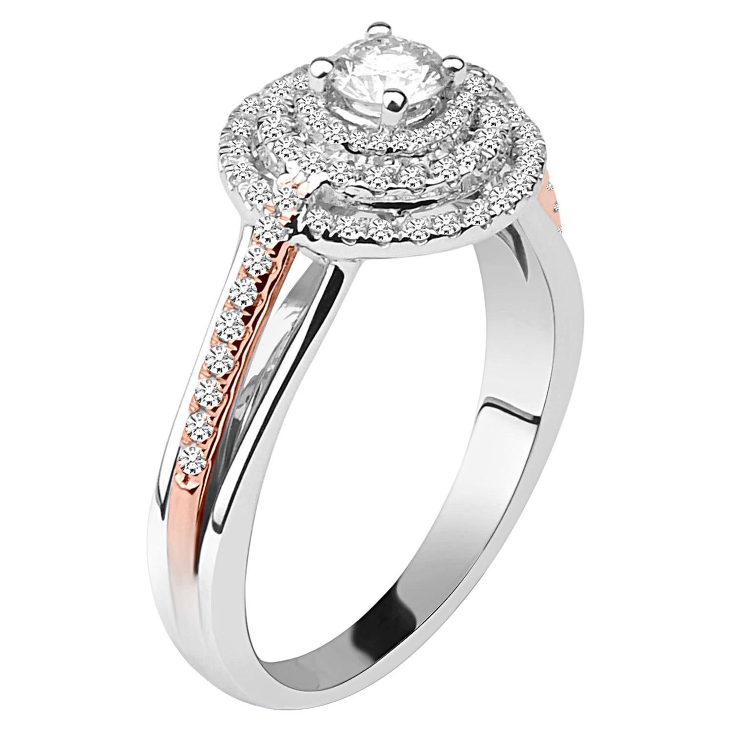 3/4 Carat Triple Halo Certified Diamond Ring in 14 Karat For Sale
