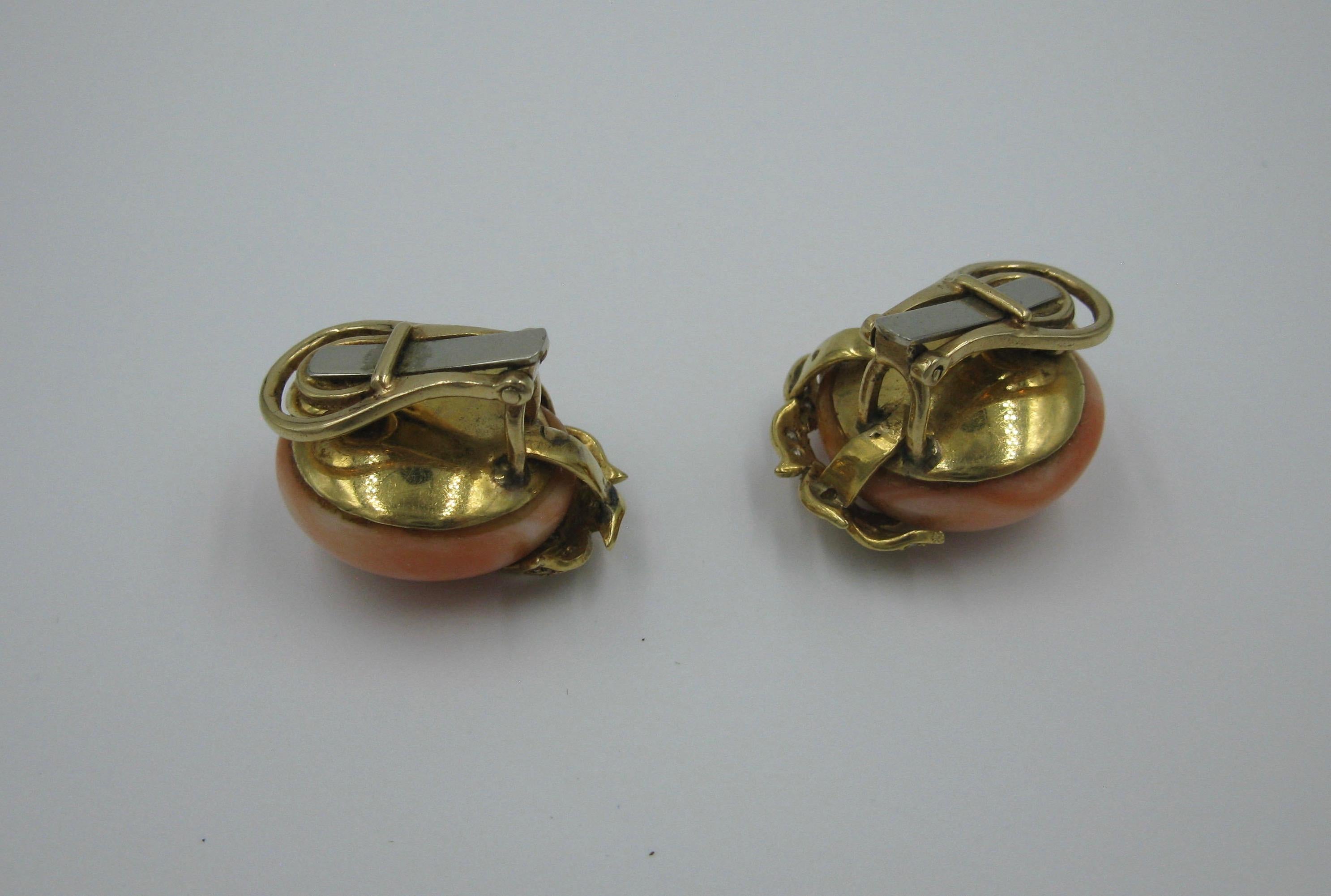 Pendientes Coral Natural Diamante Oro 18 Kilates Art Decó Hollywood Regency en venta 5