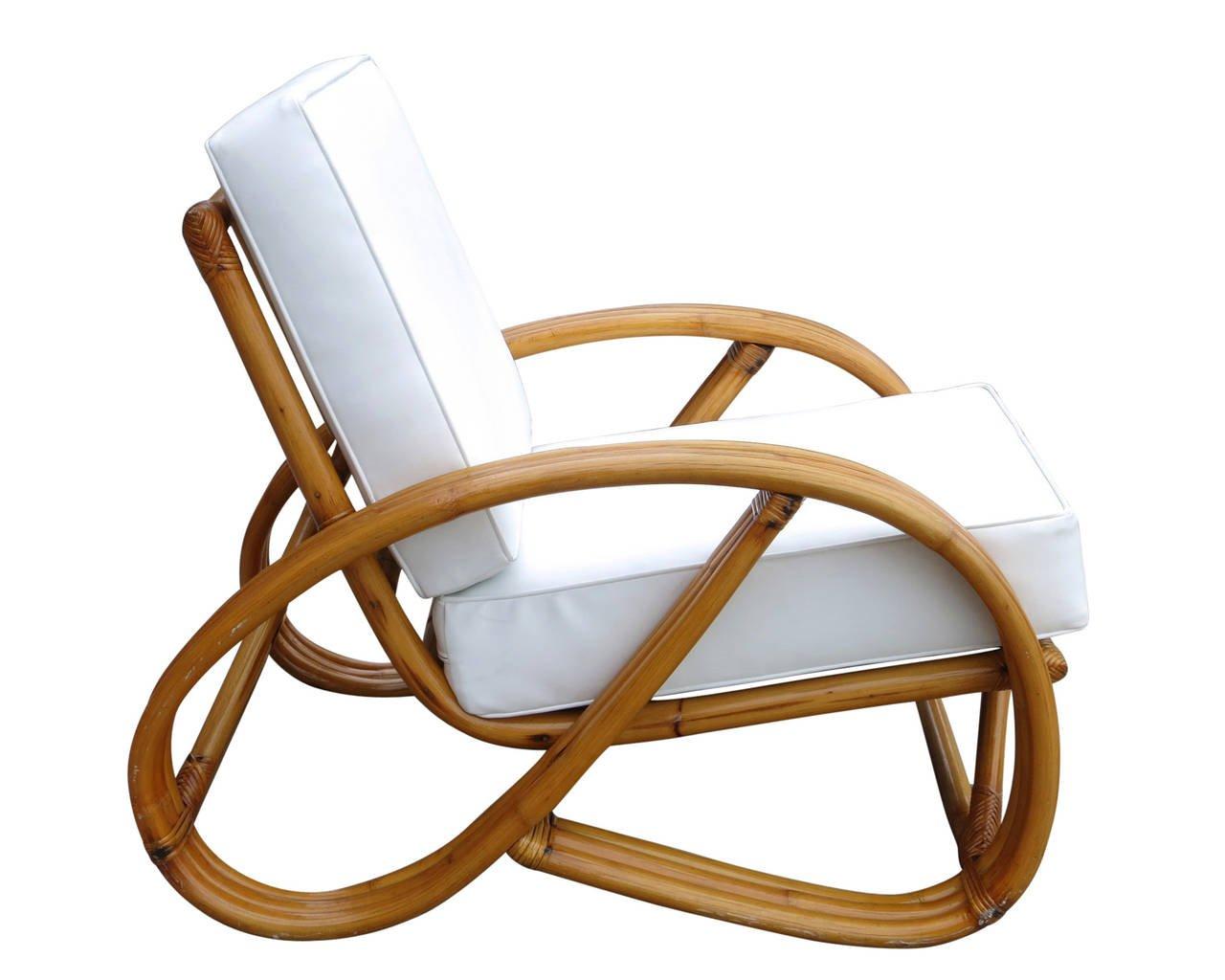 Mid-Century Modern Restored 3/4 Round Pretzel Rattan Lounge Chair with Ottoman