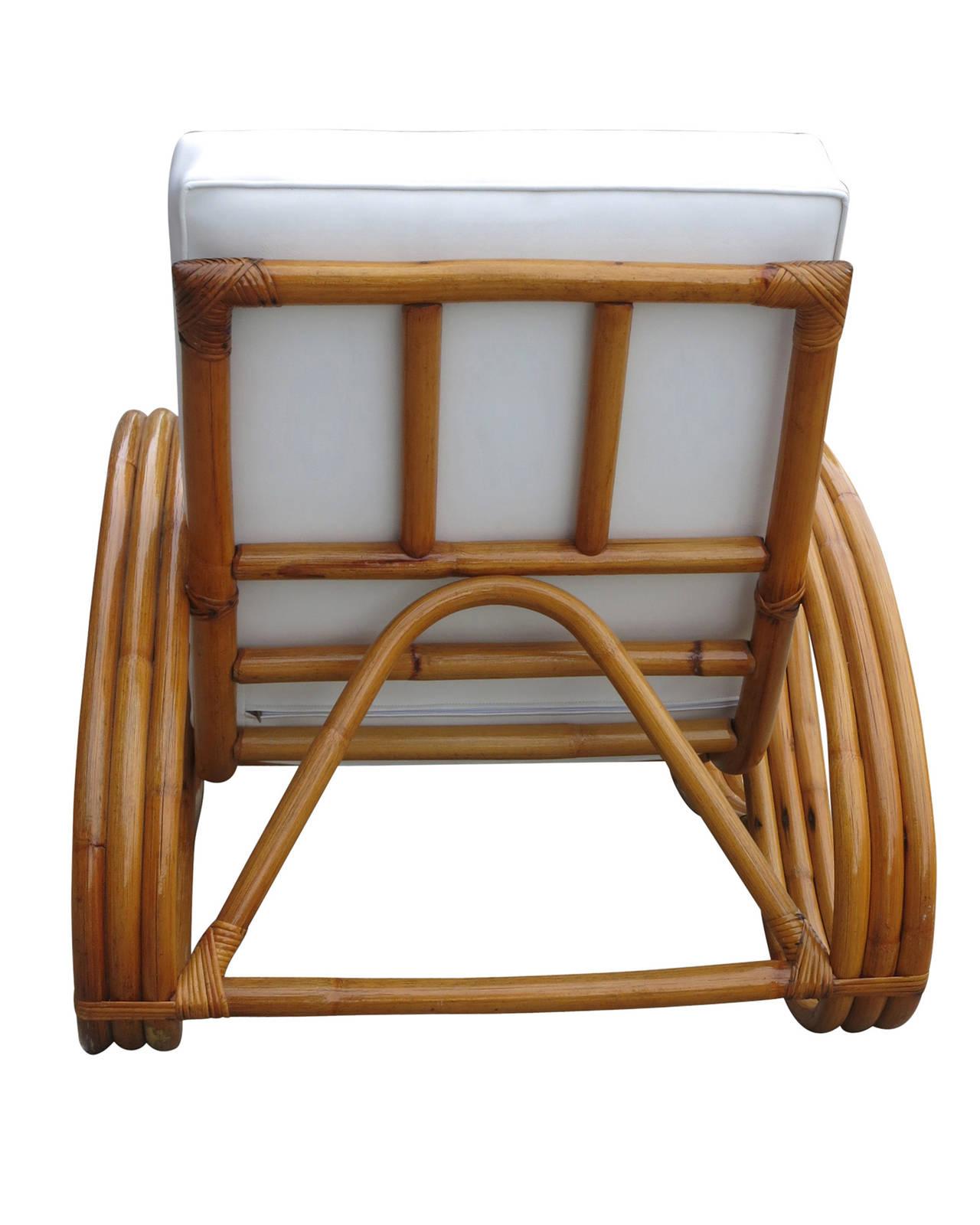 Restored 3/4 Round Pretzel Rattan Lounge Chair with Ottoman In Good Condition In Van Nuys, CA