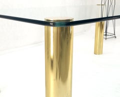 3/4" Thick Glass Top Rounded Corners Brass Cylinder Legs Mid Century Modern