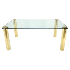 Piano in vetro spesso 3/4" Angoli arrotondati Gambe a cilindro in ottone Mid Century Modern