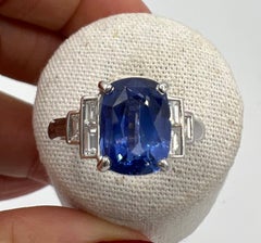 3, 46 Carat Blue Sapphire 0, 35 Ct Baguette Diamonds Engagement Ring