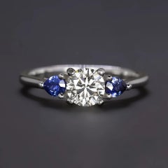 3/4ct Diamond Sapphire Engagement Ring GIA Certified
