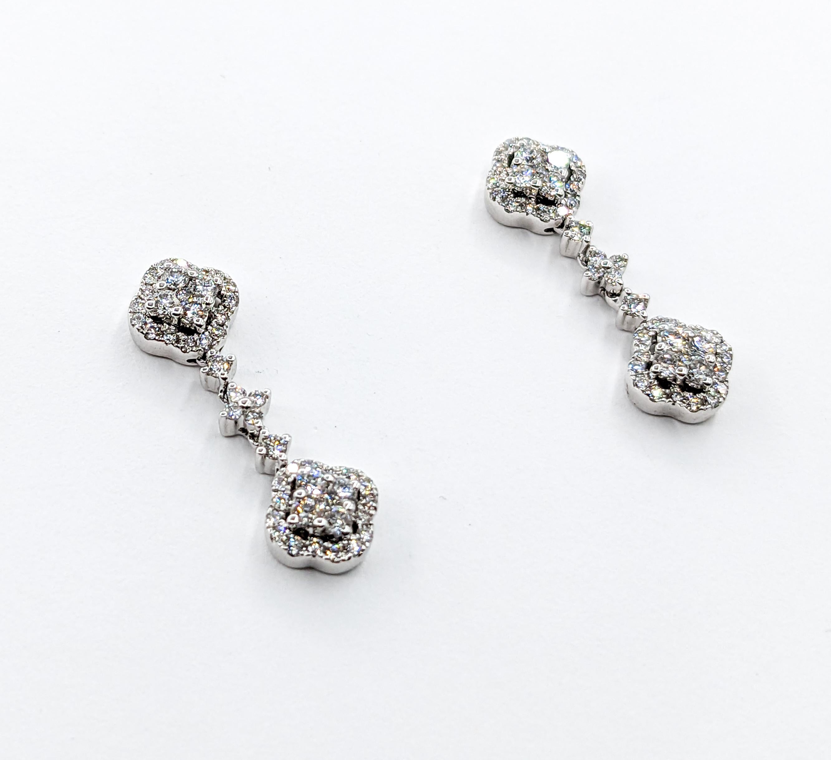 3/4ctw Diamond Quatrefoil Dangle Earrings

Experience the epitome of refined elegance with these beautiful earrings, intricately crafted in luxurious 18kw white gold, a metal revered for its brilliance and durability. These splendid earrings are