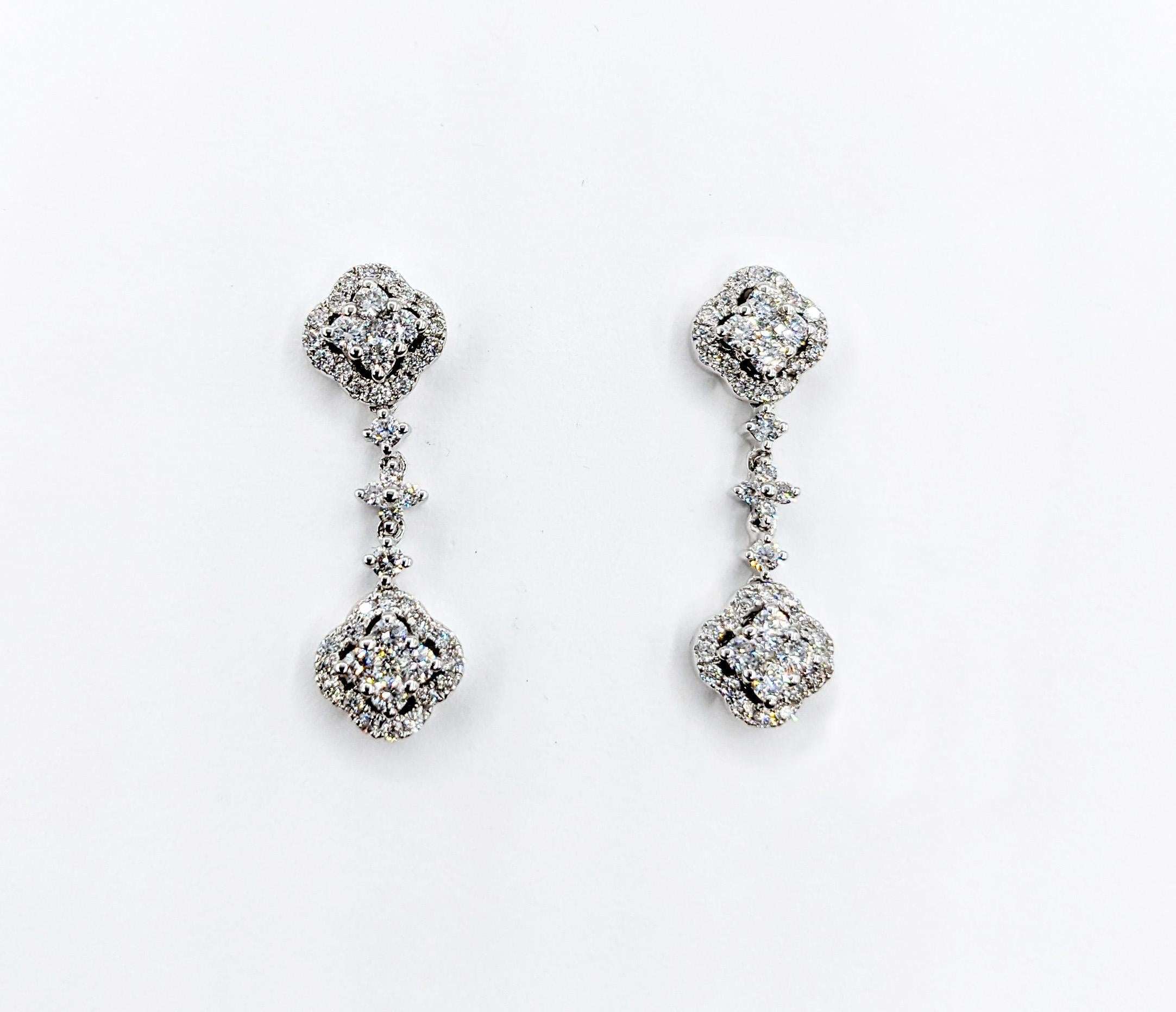 3/4ctw Diamond Quatrefoil Dangle Earrings For Sale 1