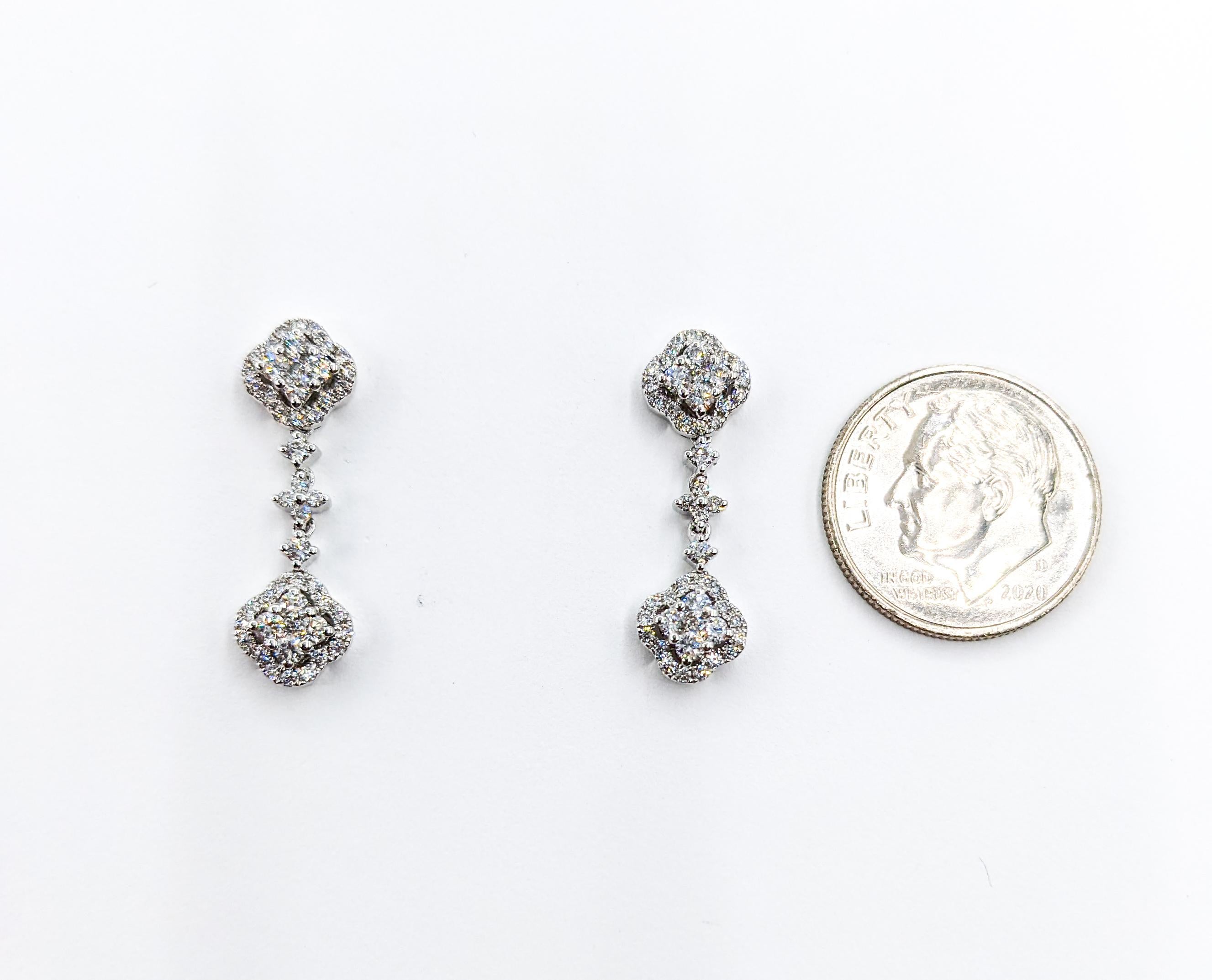 3/4ctw Diamond Quatrefoil Dangle Earrings For Sale 2
