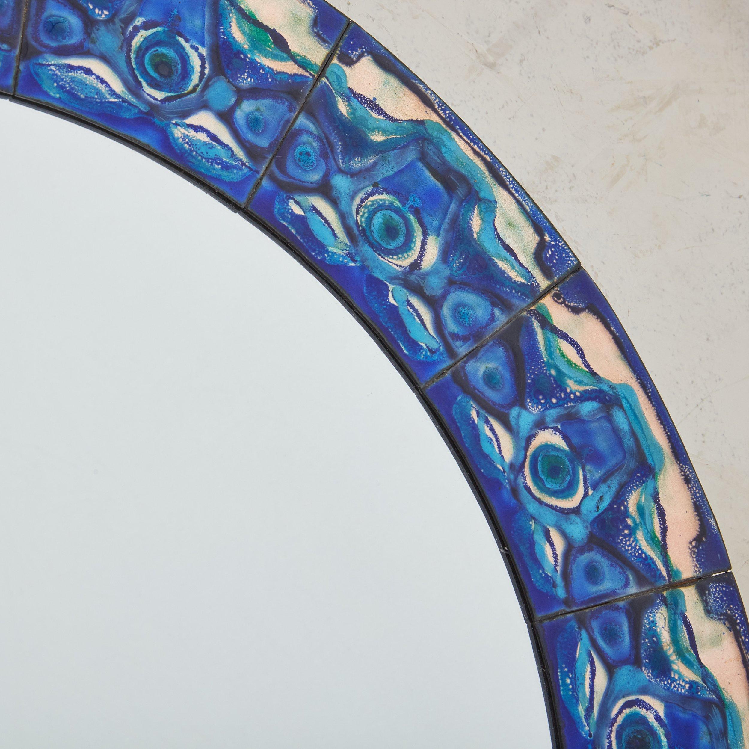 3/5 Blue Hand-Painted Enamel Mirror by Bodil Eje, Denmark 1960s In Excellent Condition For Sale In Chicago, IL