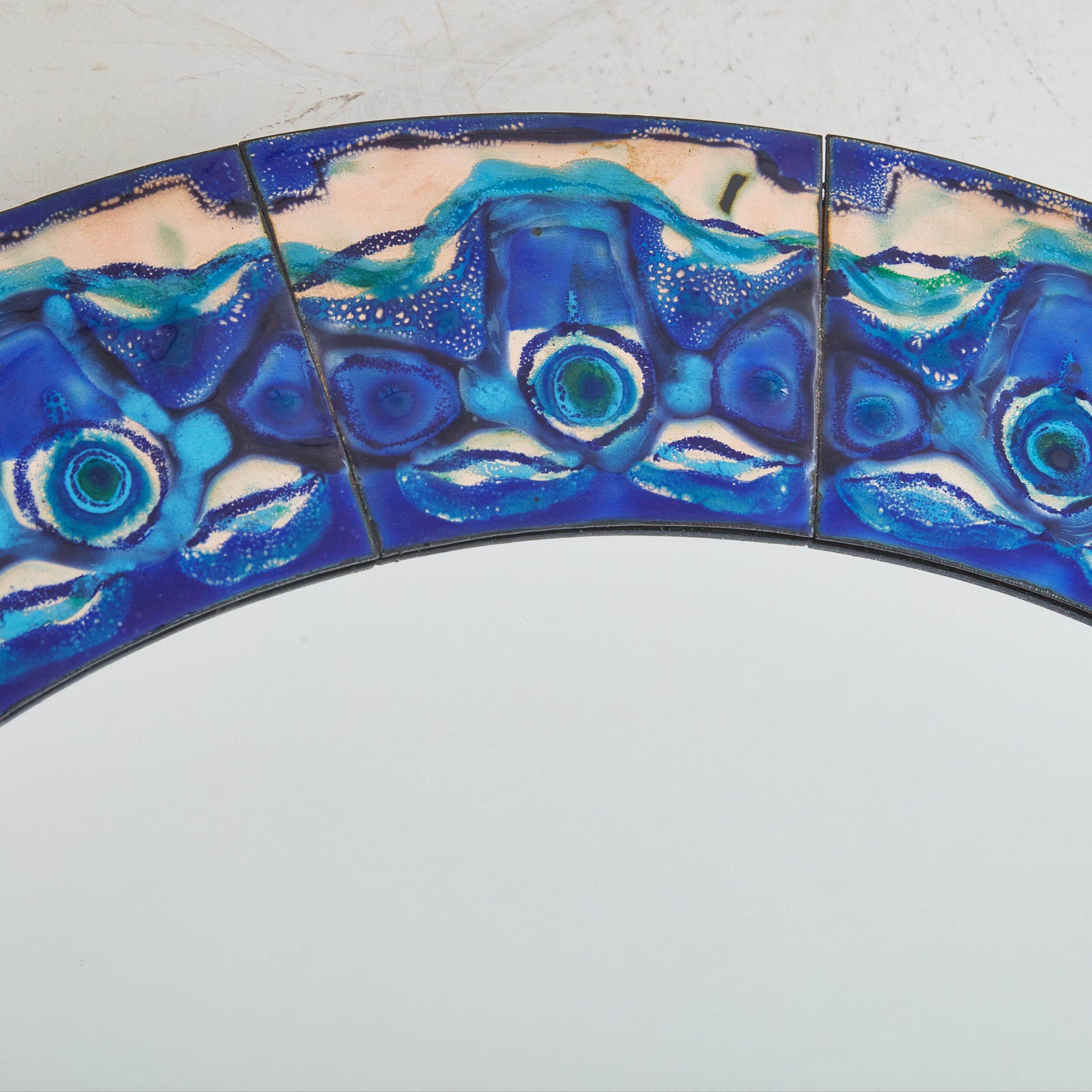 Mid-20th Century 3/5 Blue Hand-Painted Enamel Mirror by Bodil Eje, Denmark 1960s For Sale