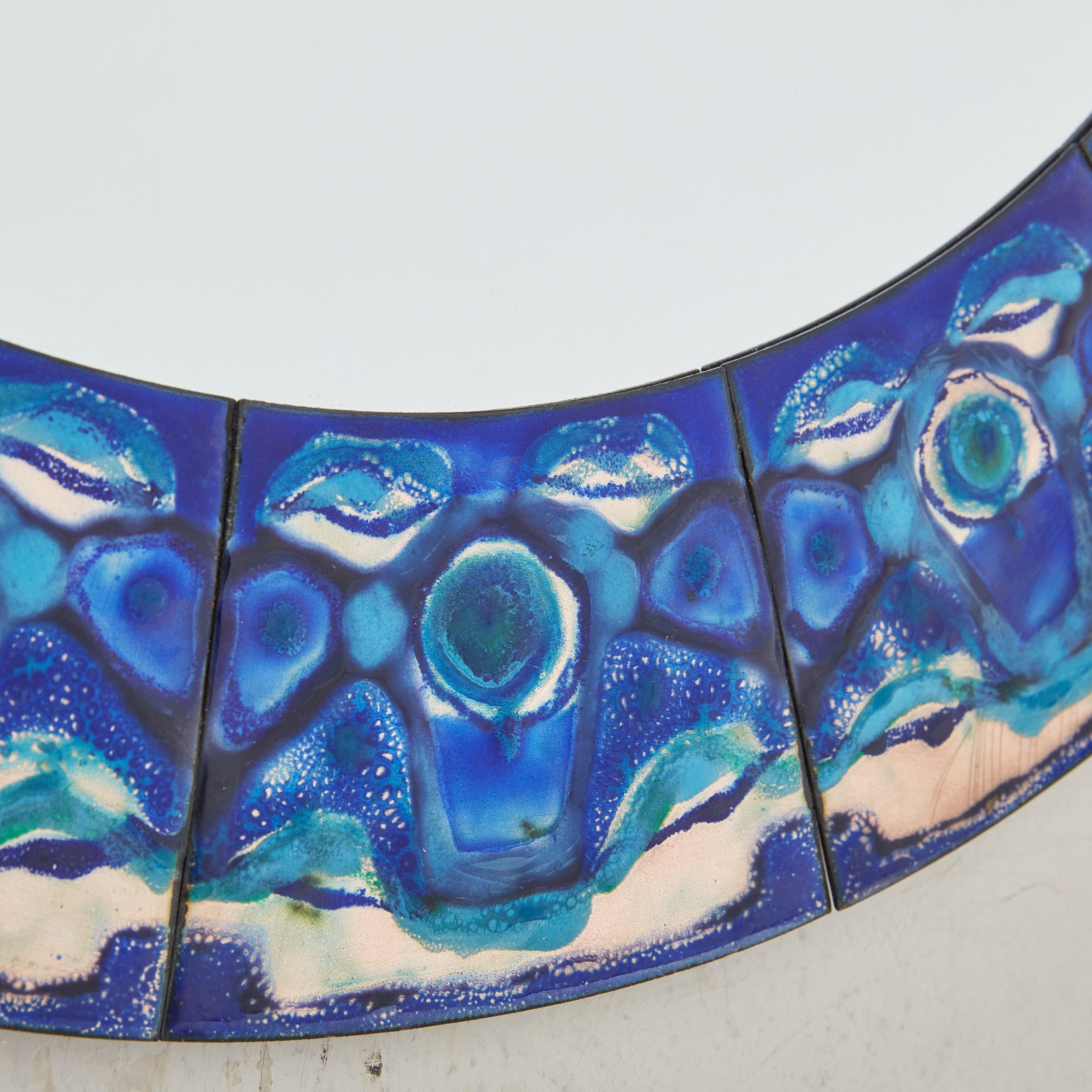 Ceramic 3/5 Blue Hand-Painted Enamel Mirror by Bodil Eje, Denmark 1960s For Sale