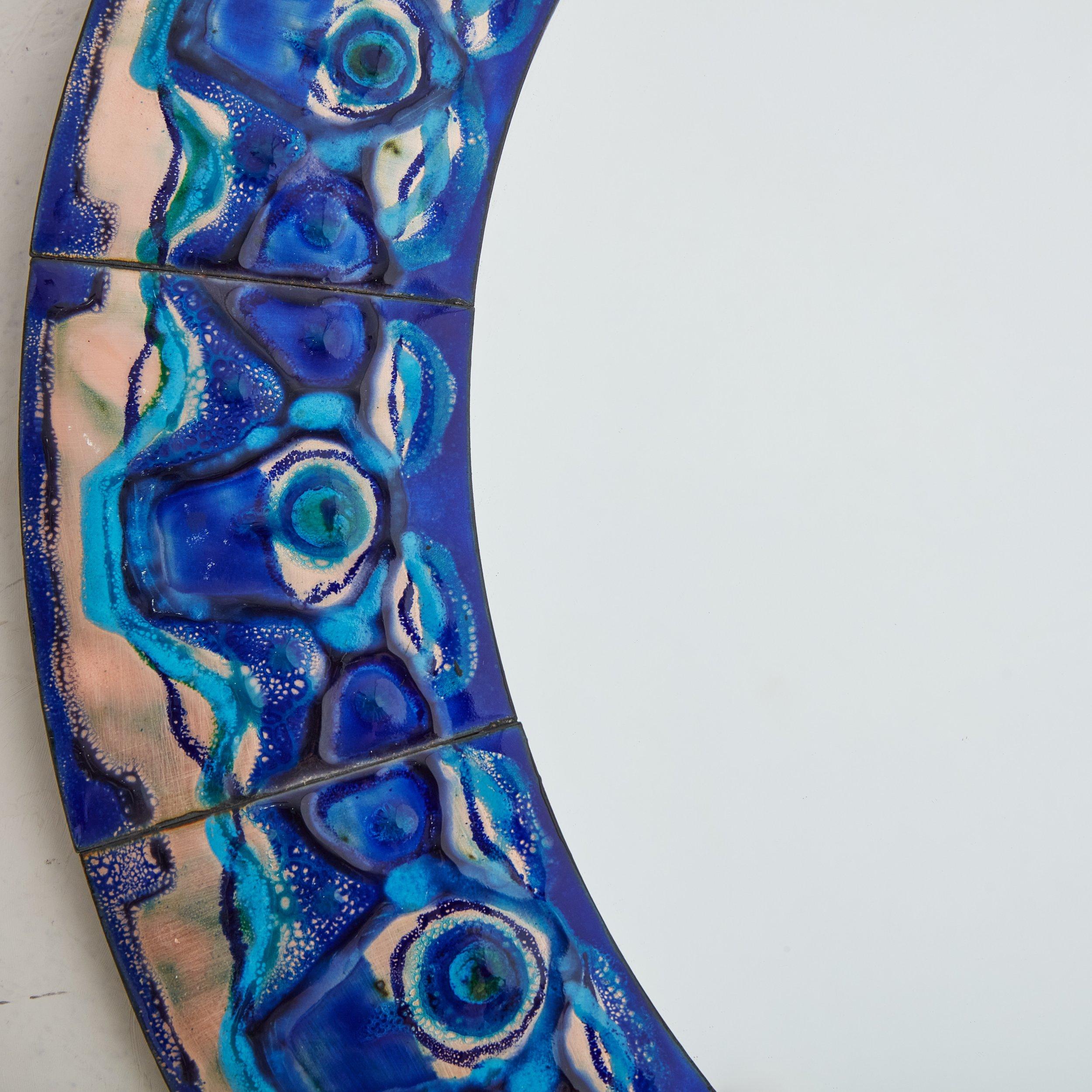 3/5 Blue Hand-Painted Enamel Mirror by Bodil Eje, Denmark 1960s For Sale 1