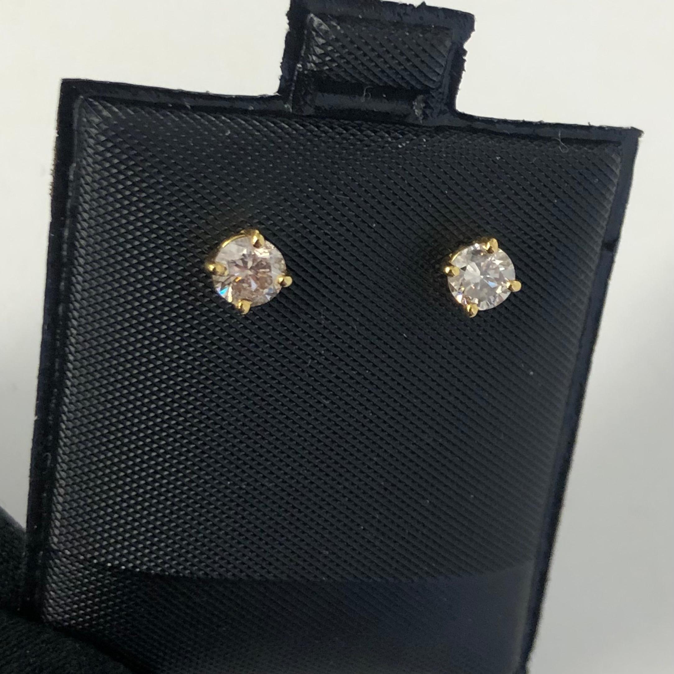 Women's or Men's 3/5 Carat Ct Natural Real Solitaire Diamond Stud Earrings 14k Yellow Gold For Sale