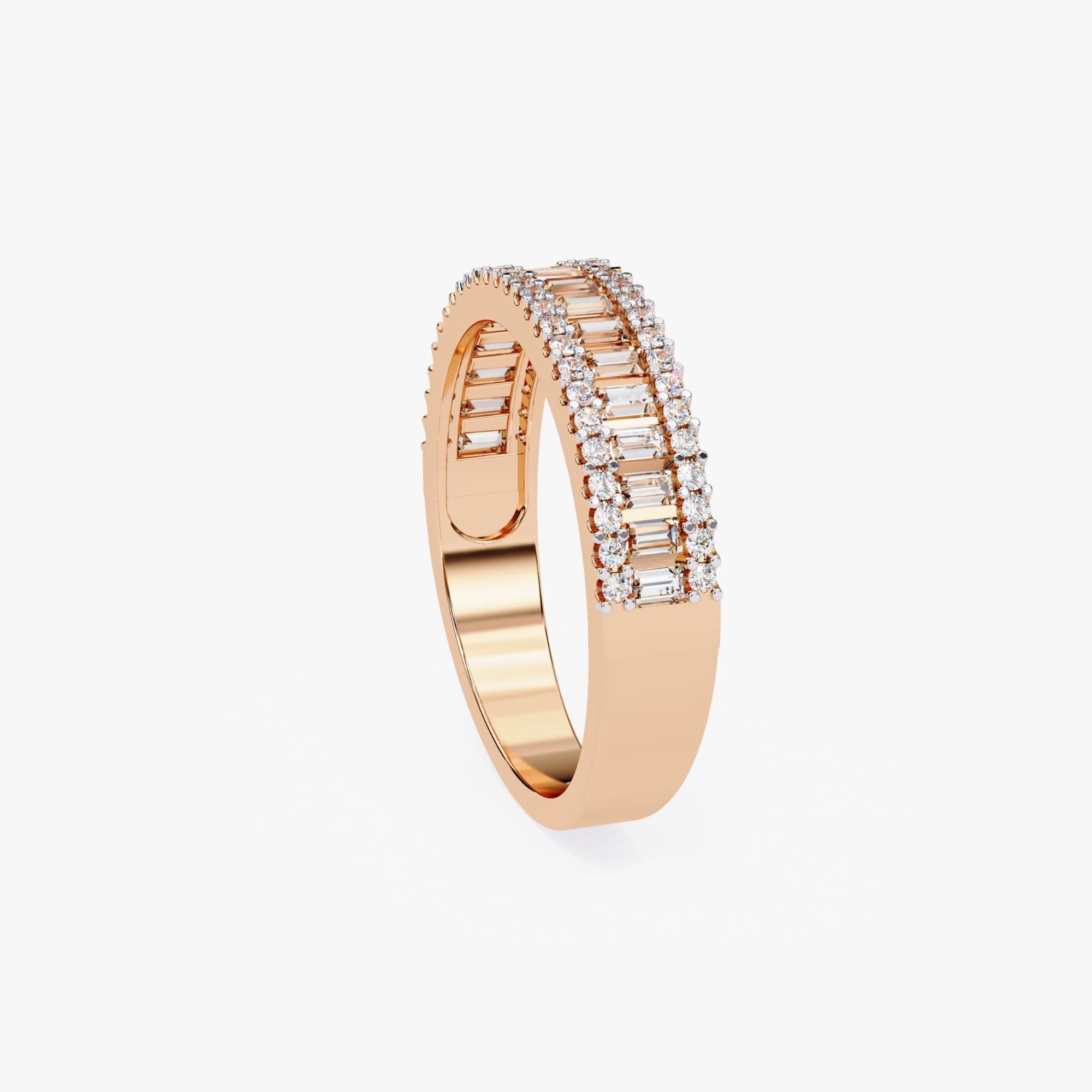 3/5 Ctw, Baguette and Round Diamond Half Eternity Band, 14K Solid Gold, SI GH For Sale 4