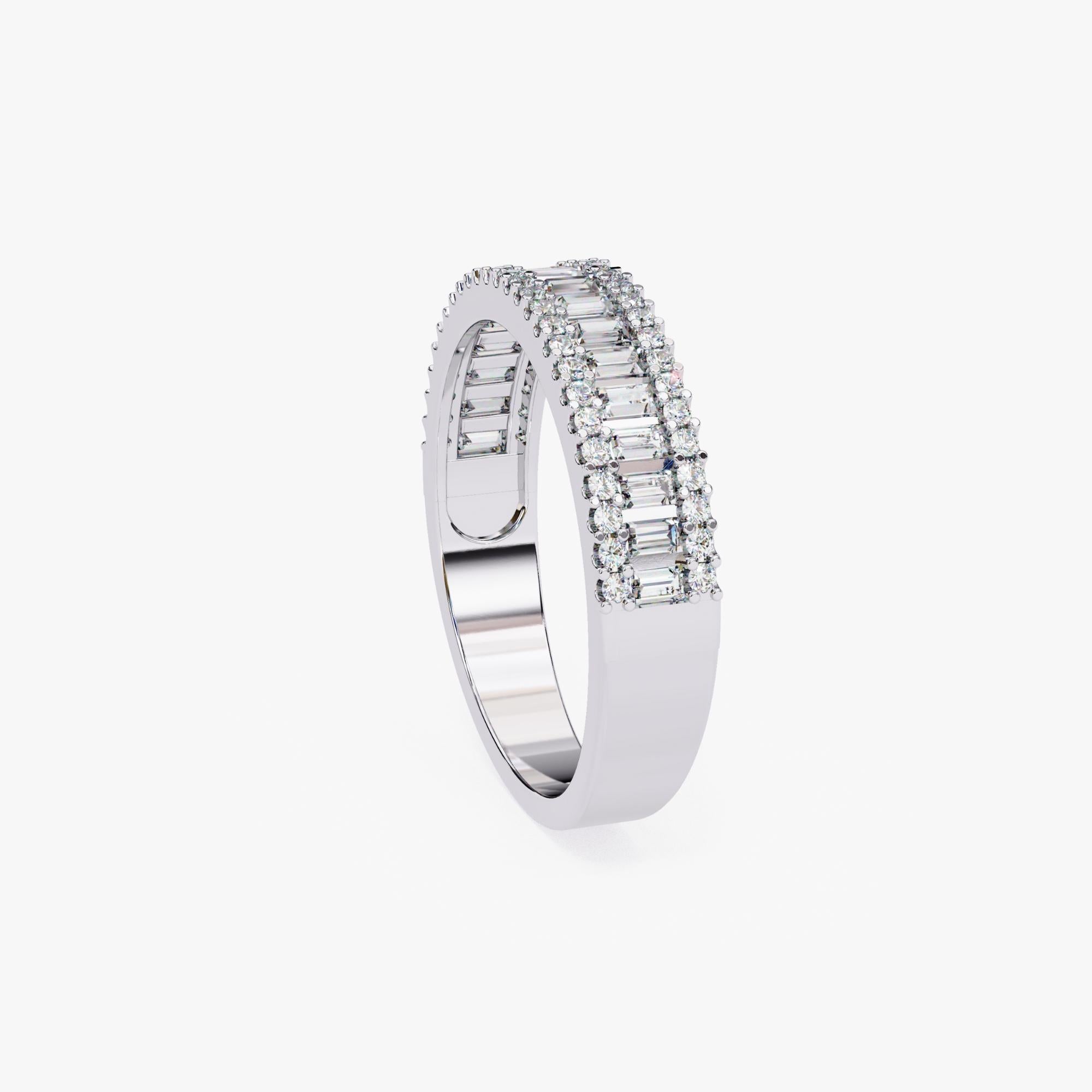 Contemporary 3/5 Ctw, Baguette and Round Diamond Half Eternity Band, 14K Solid Gold, SI GH For Sale