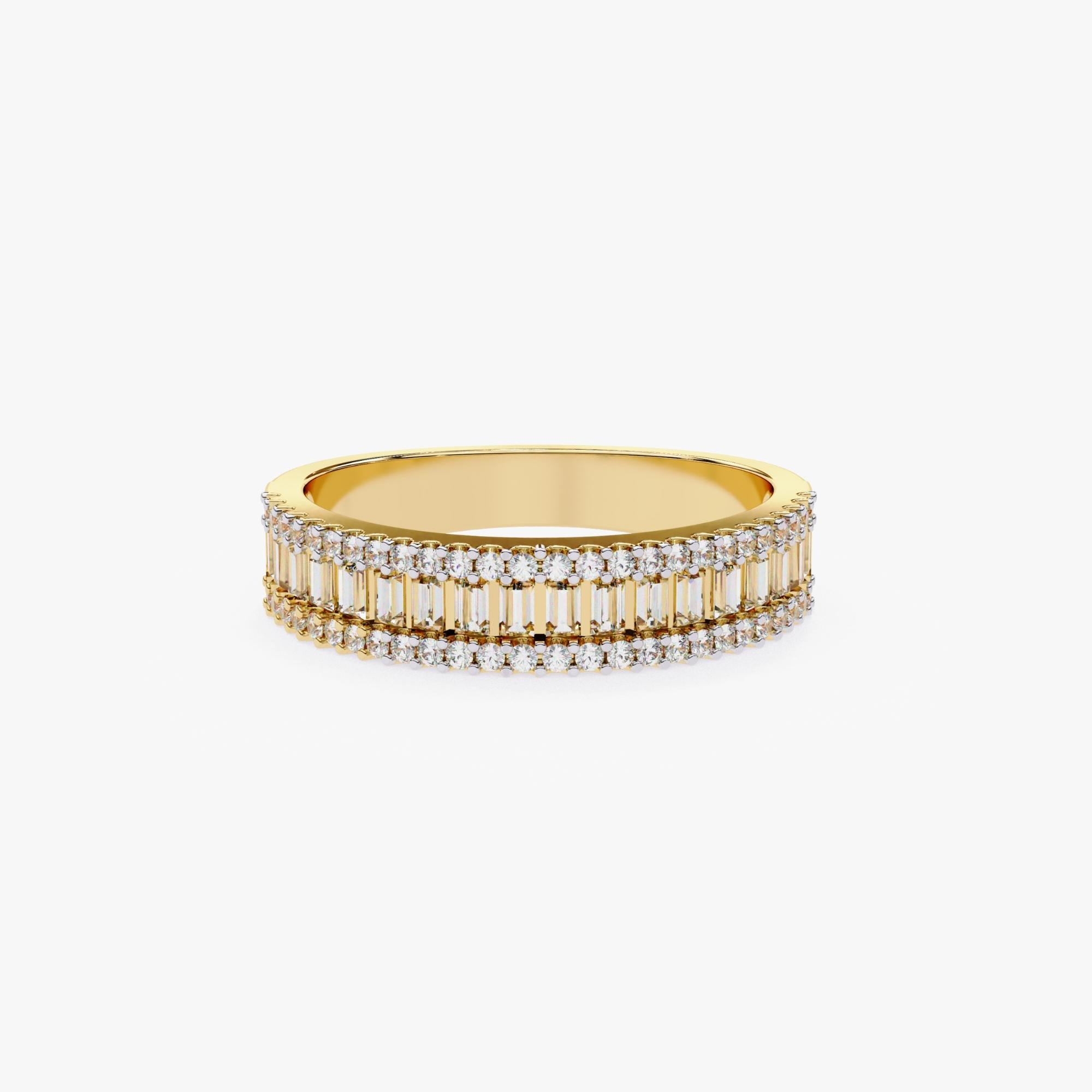 3/5 Ctw, Baguette and Round Diamond Half Eternity Band, 14K Solid Gold, SI GH In New Condition For Sale In New York, NY