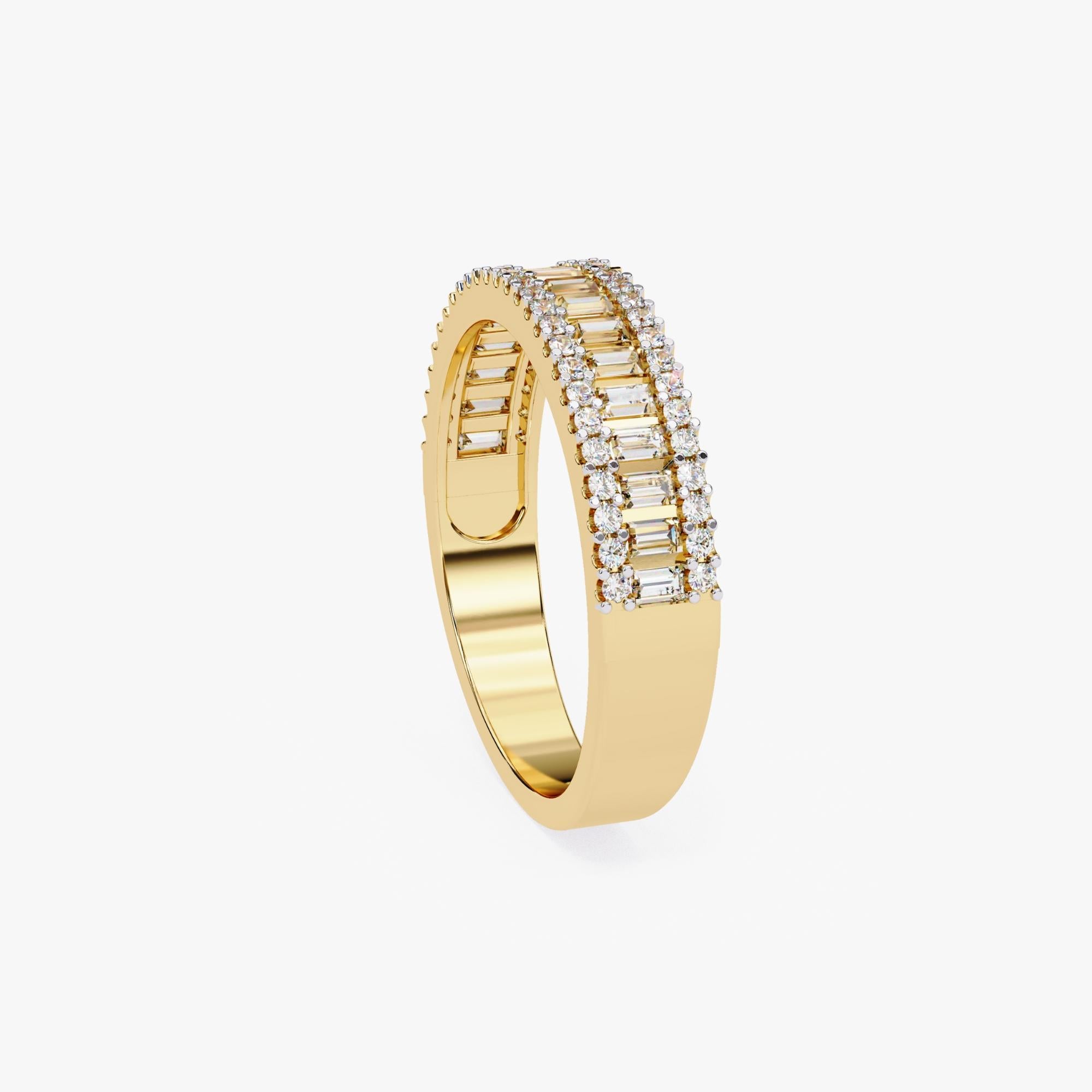 3/5 Ctw, Baguette and Round Diamond Half Eternity Band, 14K Solid Gold, SI GH For Sale 1