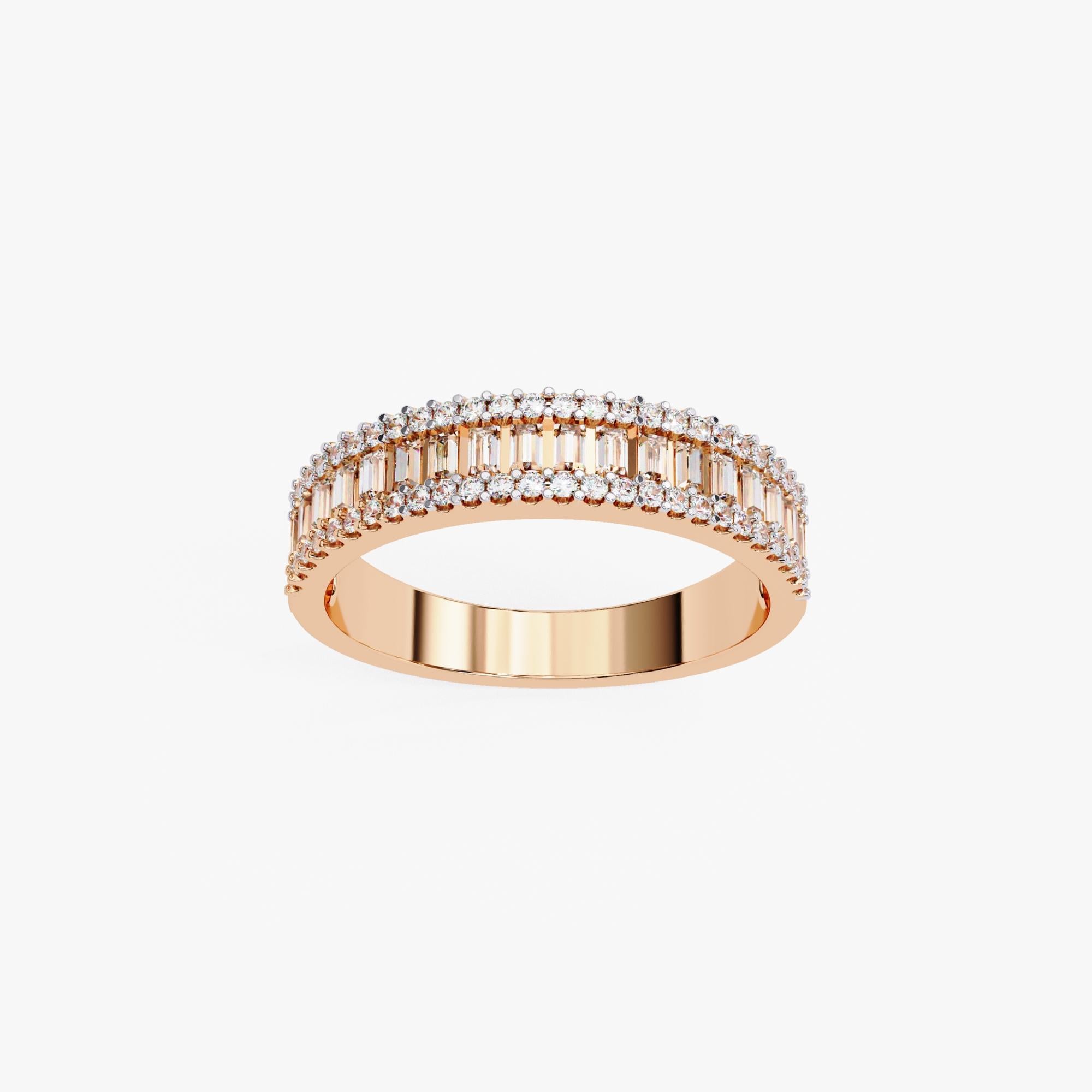 3/5 Ctw, Baguette and Round Diamond Half Eternity Band, 14K Solid Gold, SI GH For Sale 3