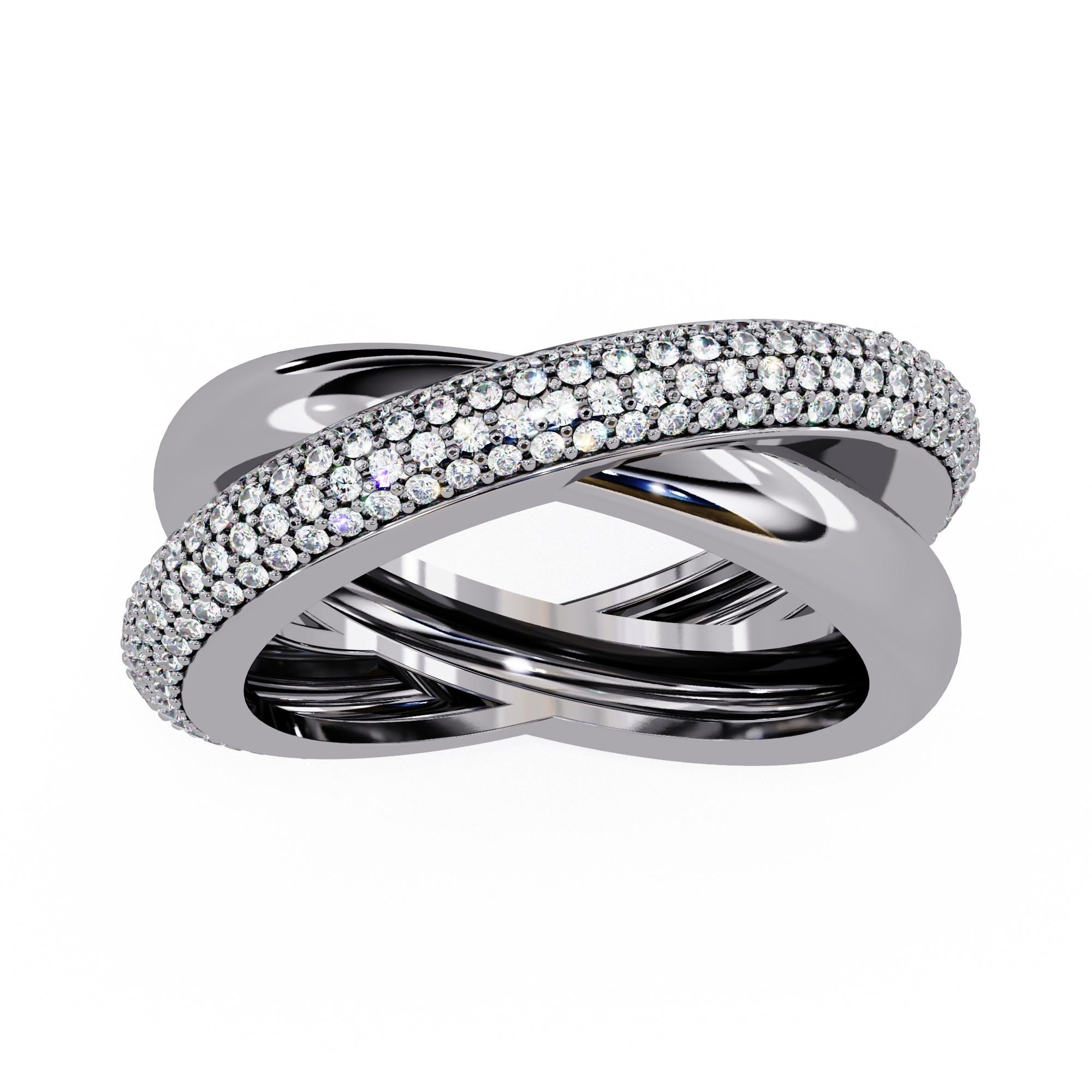 3/5 Ctw Criss Cross Diamond Ring, Statement Ring, 14K Solid Gold, Pave, SI GH For Sale 4