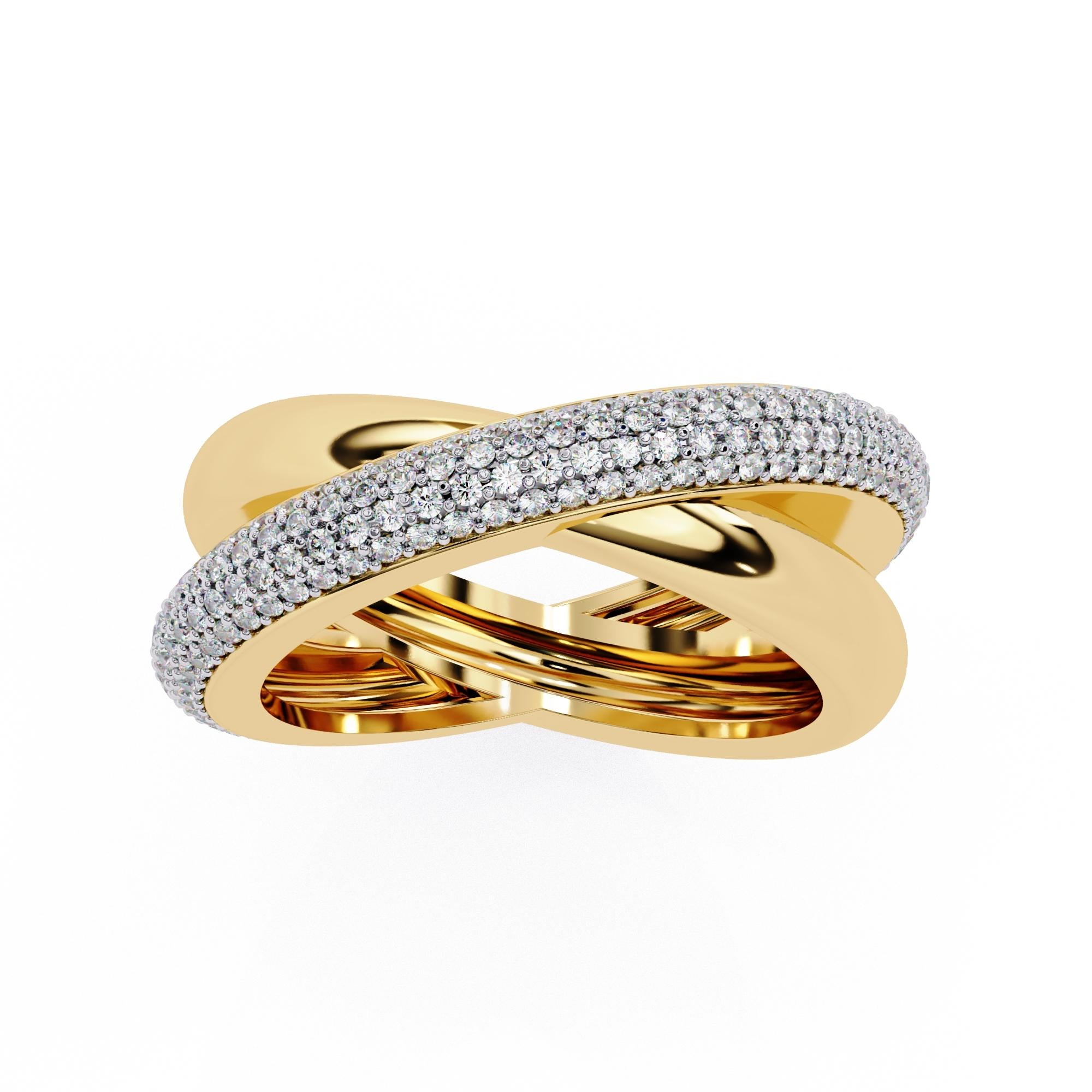 Contemporary 3/5 Ctw Criss Cross Diamond Ring, Statement Ring, 14K Solid Gold, Pave, SI GH For Sale