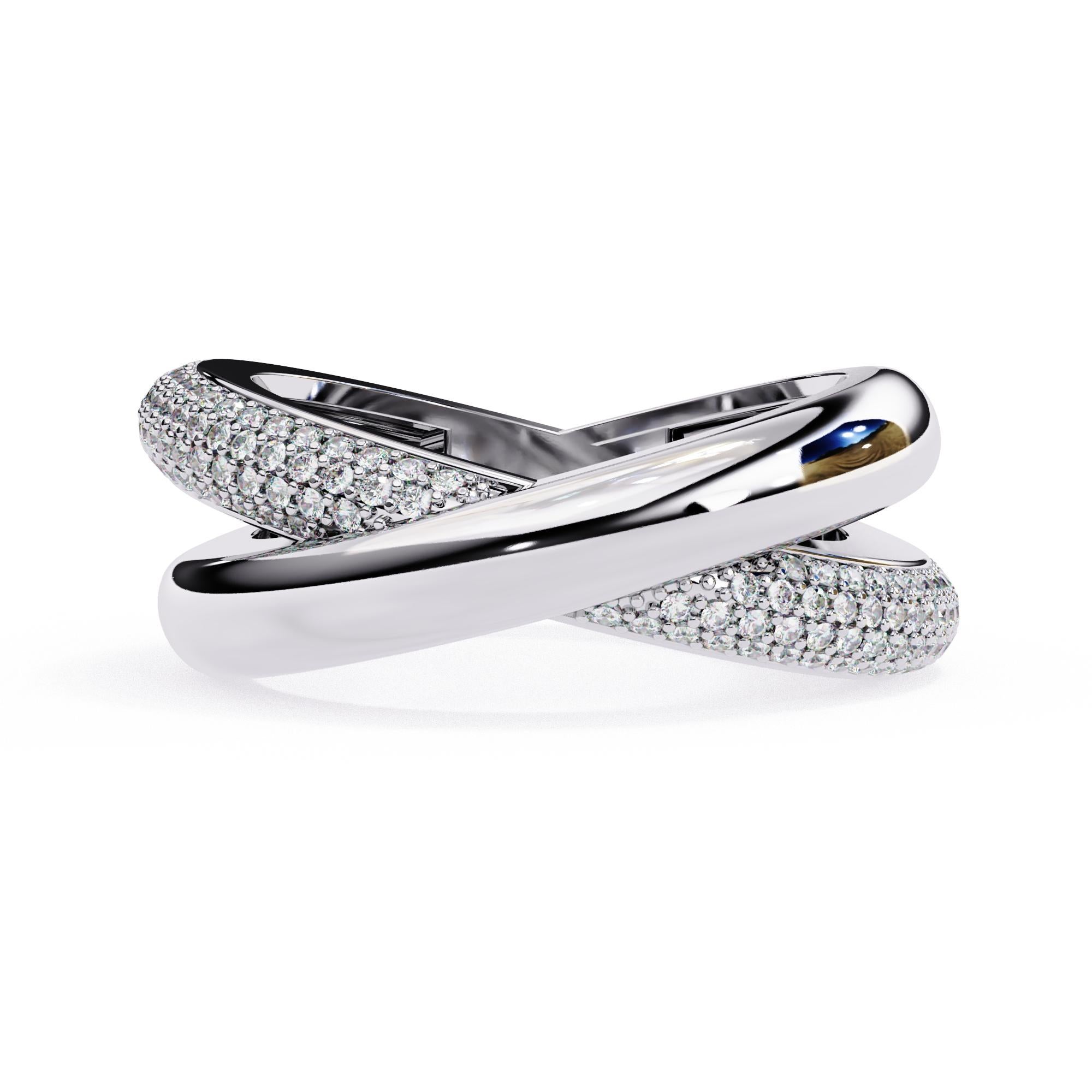 3/5 Ctw Criss Cross Diamond Ring, Statement Ring, 14K Solid Gold, Pave, SI GH In New Condition For Sale In New York, NY