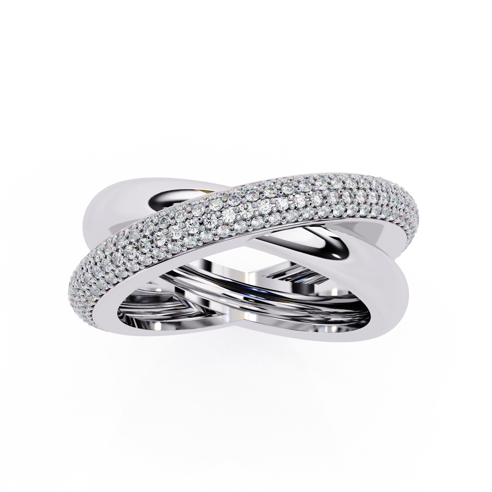 Women's 3/5 Ctw Criss Cross Diamond Ring, Statement Ring, 14K Solid Gold, Pave, SI GH For Sale