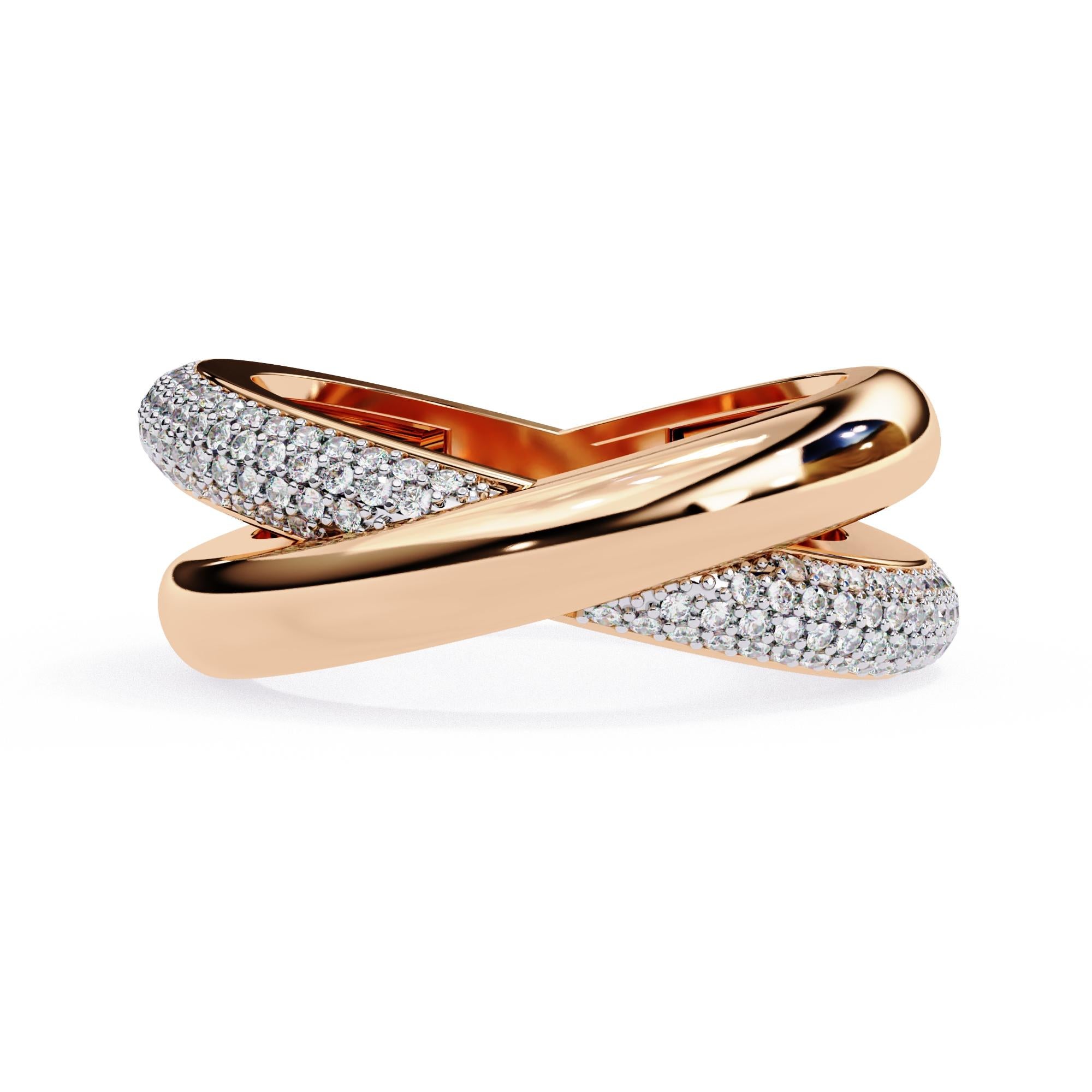 3/5 Ctw Criss Cross Diamond Ring, Statement Ring, 14K Solid Gold, Pave, SI GH For Sale 1