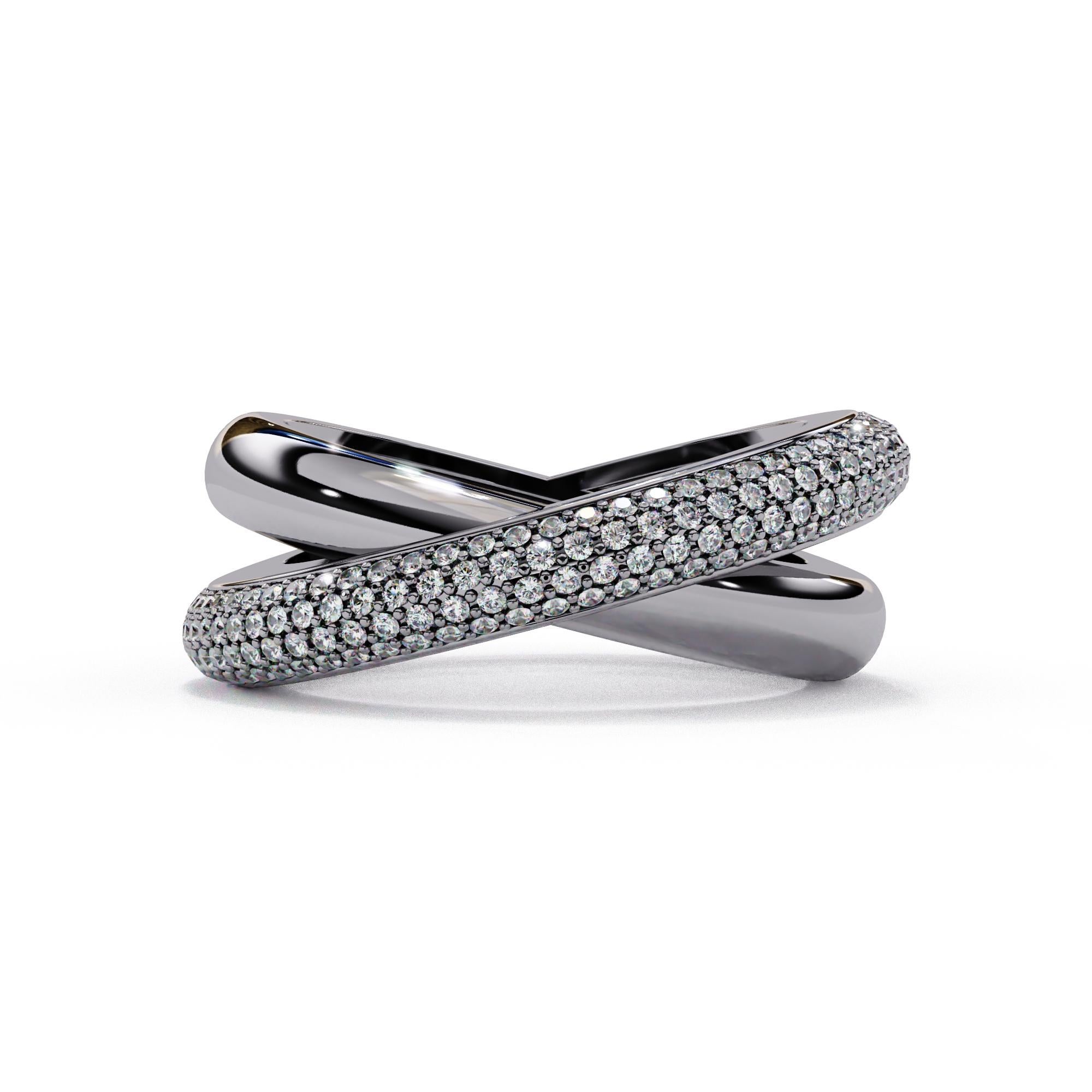 3/5 Ctw Criss Cross Diamond Ring, Statement Ring, 14K Solid Gold, Pave, SI GH For Sale 3