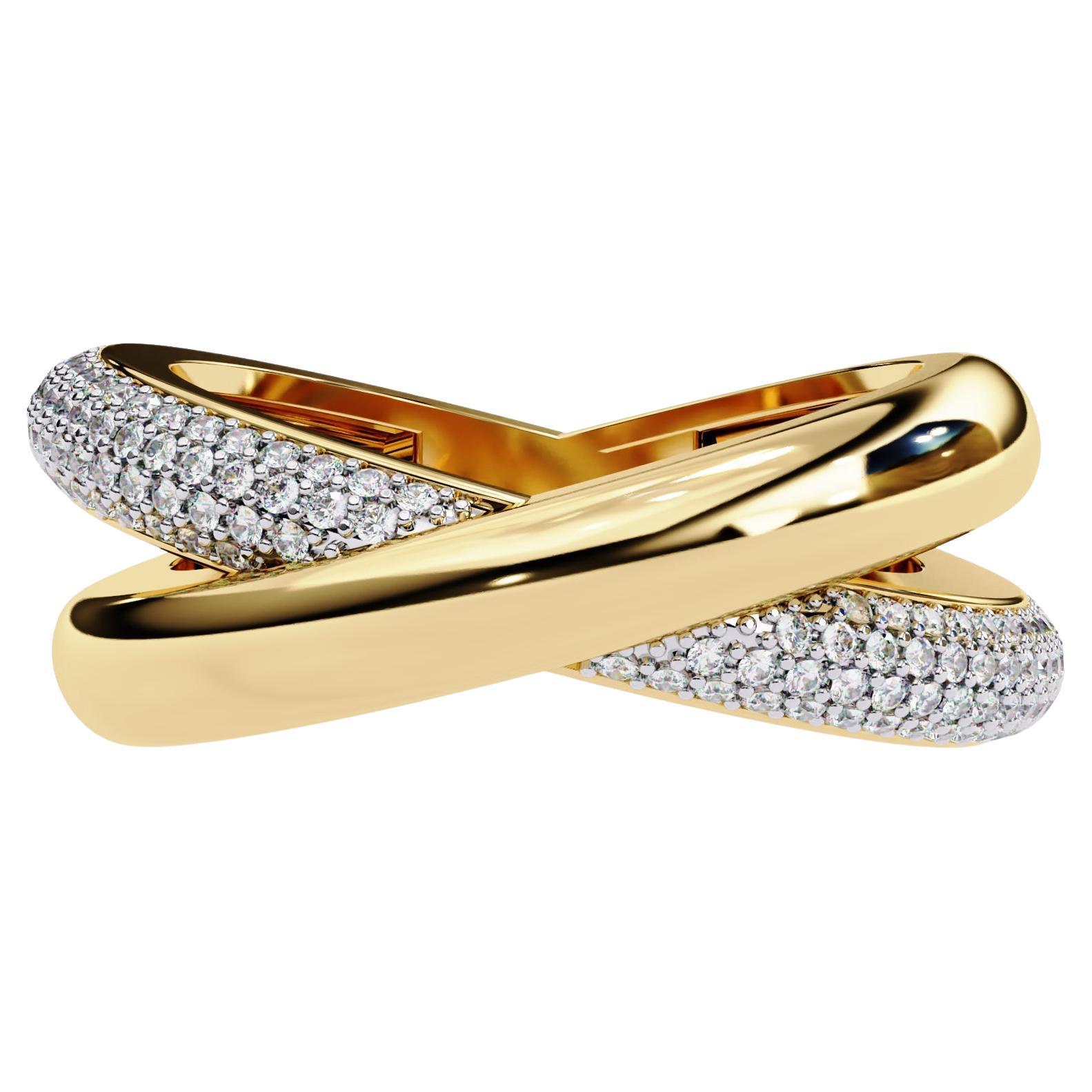 3/5 Ctw Criss Cross Diamond Ring, Statement Ring, 14K Solid Gold, Pave, SI GH For Sale
