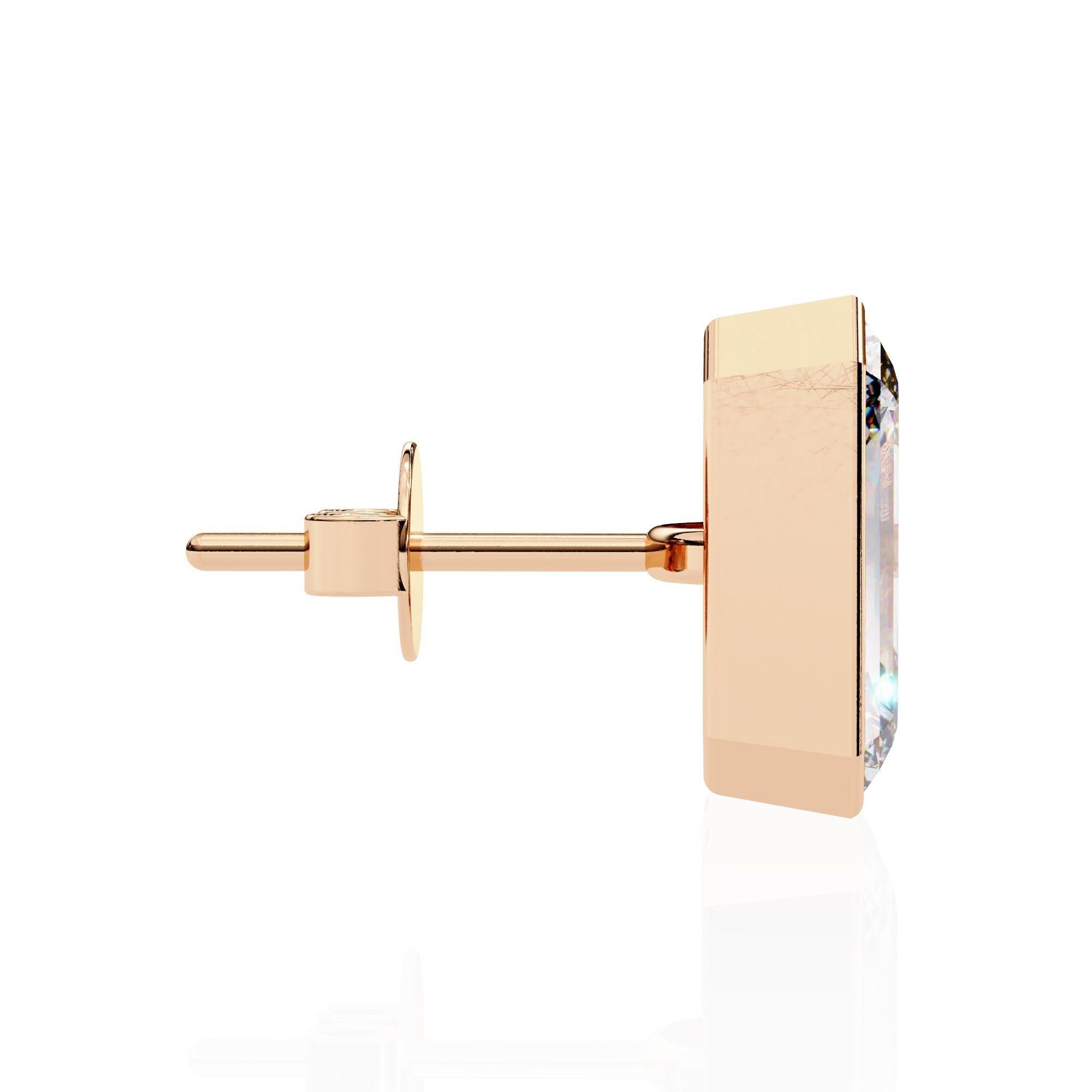 3/5 Ctw Emerald Cut Diamond Stud Earring Bezel Set 14K Solid Gold SI GH en vente 4