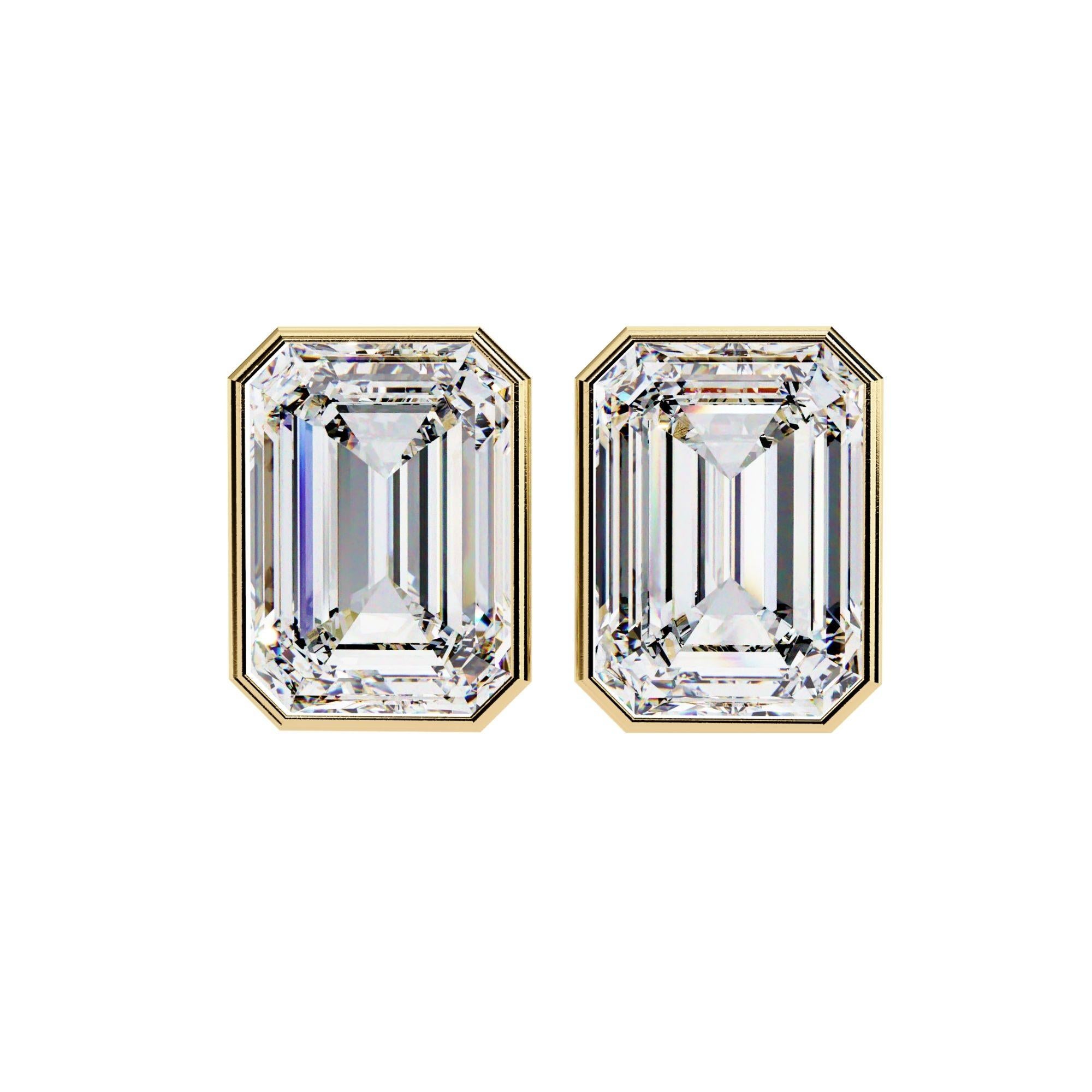 Women's 3/5 Ctw Emerald Cut Diamond Stud Earring Bezel Set 14K Solid Gold SI GH For Sale