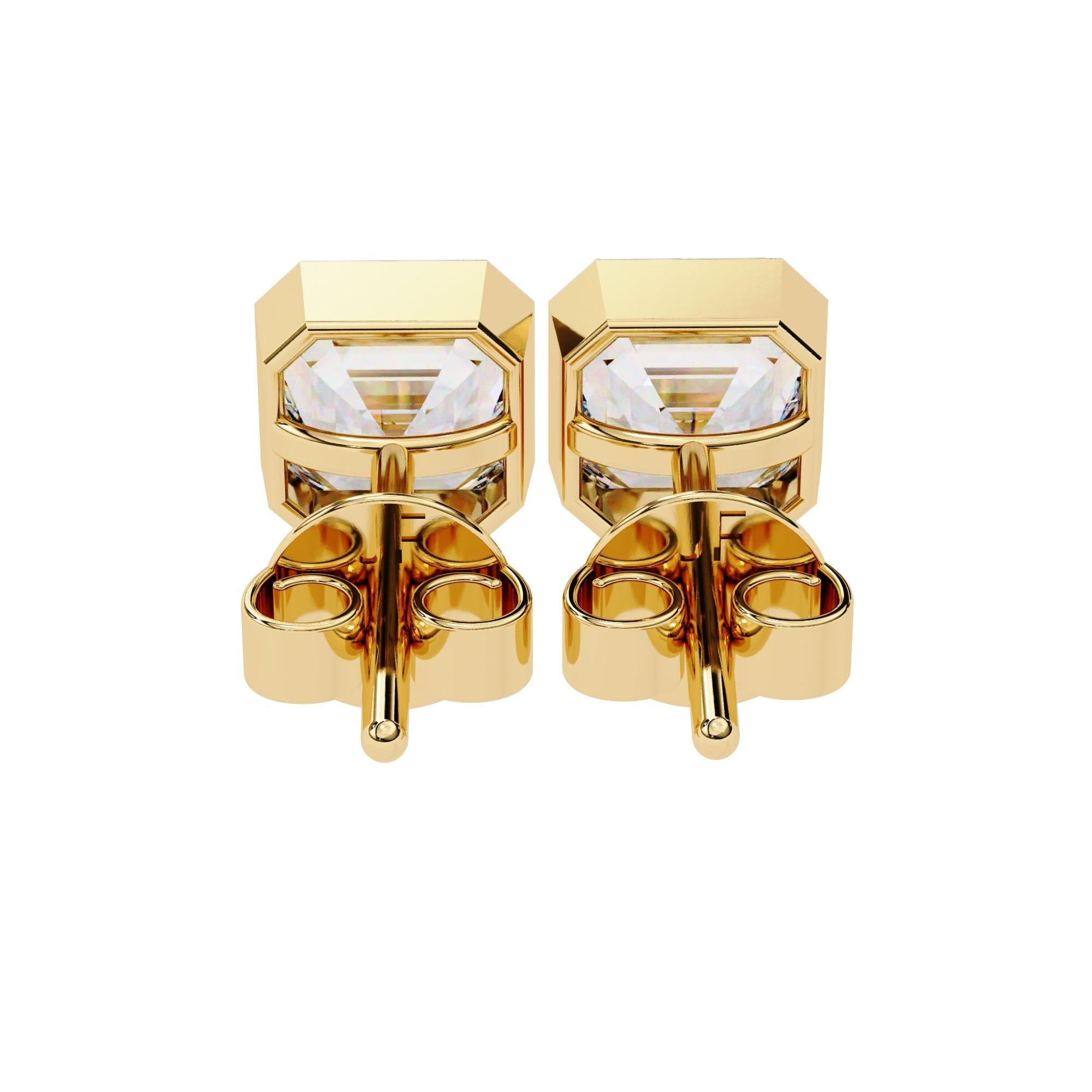 3/5 Ctw Emerald Cut Diamond Stud Earring Bezel Set 14K Solid Gold SI GH For Sale 1