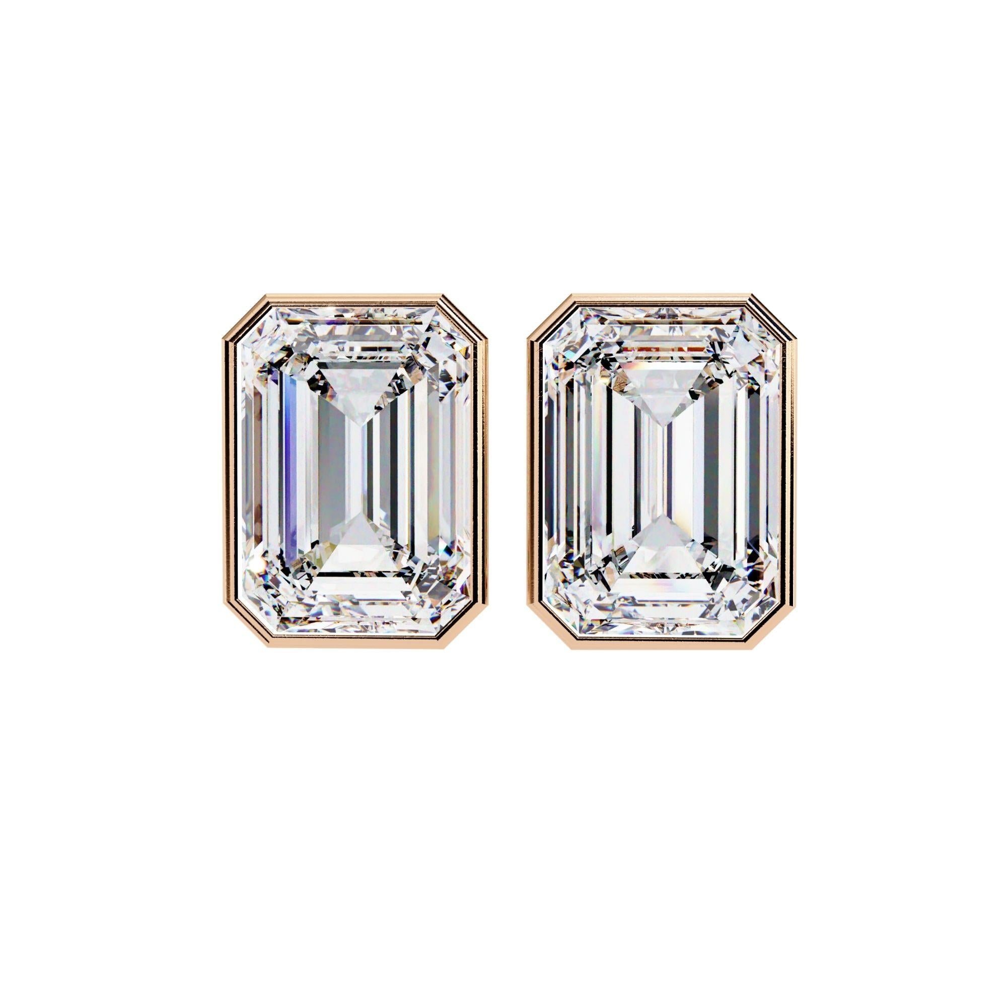 3/5 Ctw Emerald Cut Diamond Stud Earring Bezel Set 14K Solid Gold SI GH For Sale 3