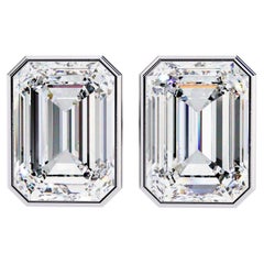3/5 Gesamtkarat Smaragdschliff Diamant-Ohrstecker-Ohrstecker-Lünette Set 14K Massivgold SI GH