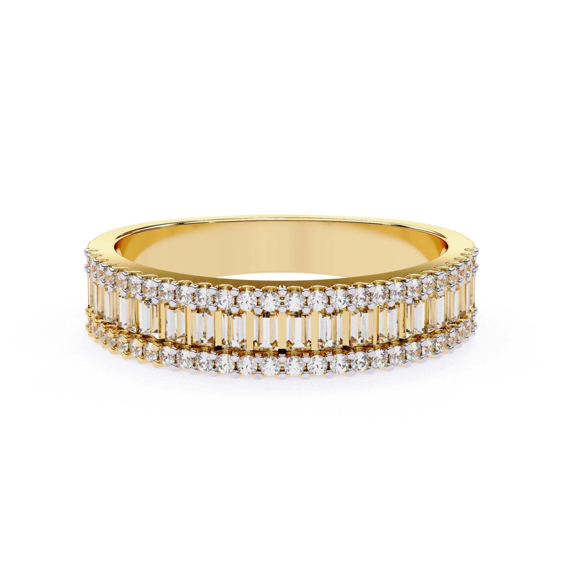 3/5 Ctw Round and Baguette 3 Row Half Eternity Ring 14K Solid Gold SI GH In New Condition For Sale In New York, NY
