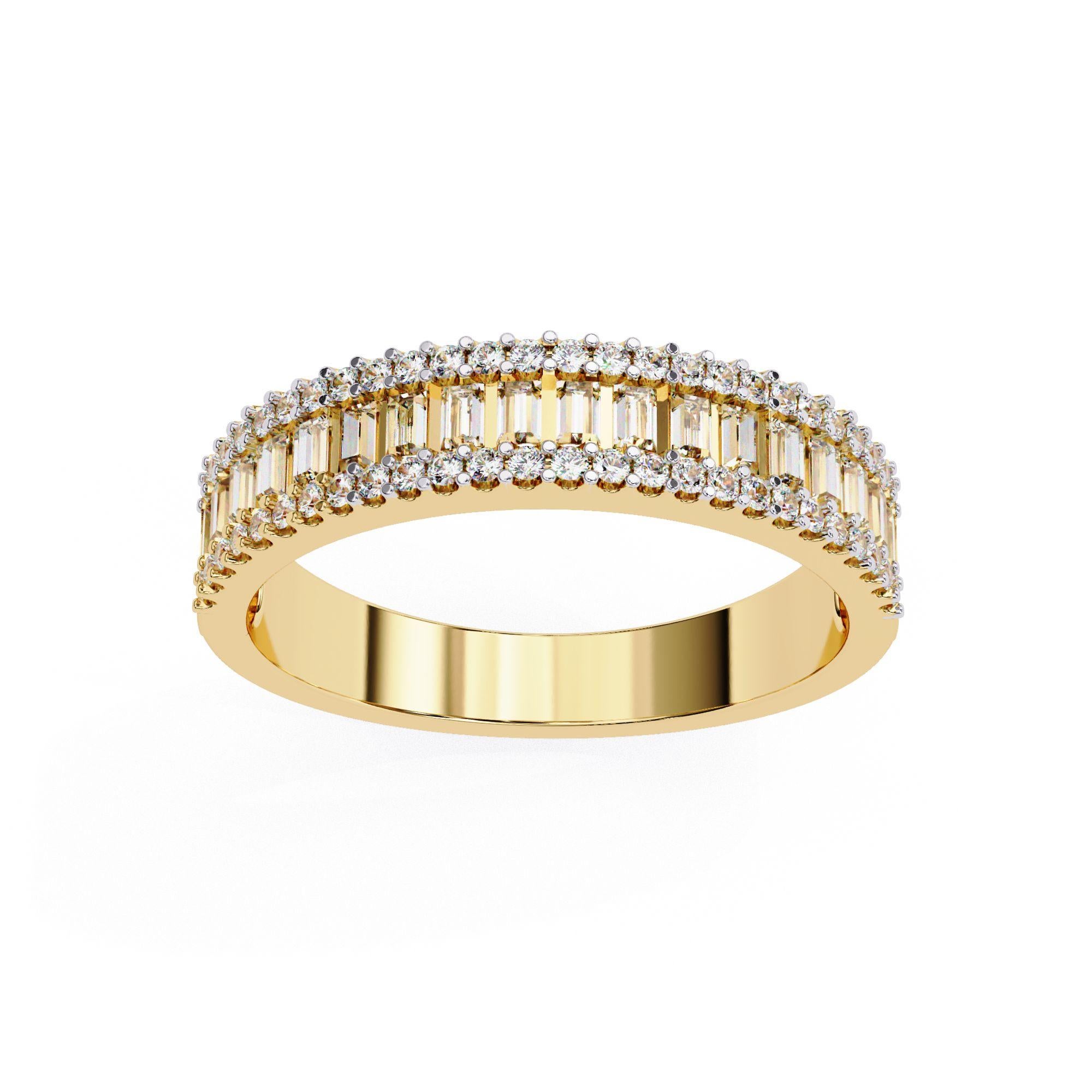 da uomo o donna Anello a mezza eternità a 3 file con tondo e baguette da 3/5 carati in oro massiccio 14K SI GH in vendita