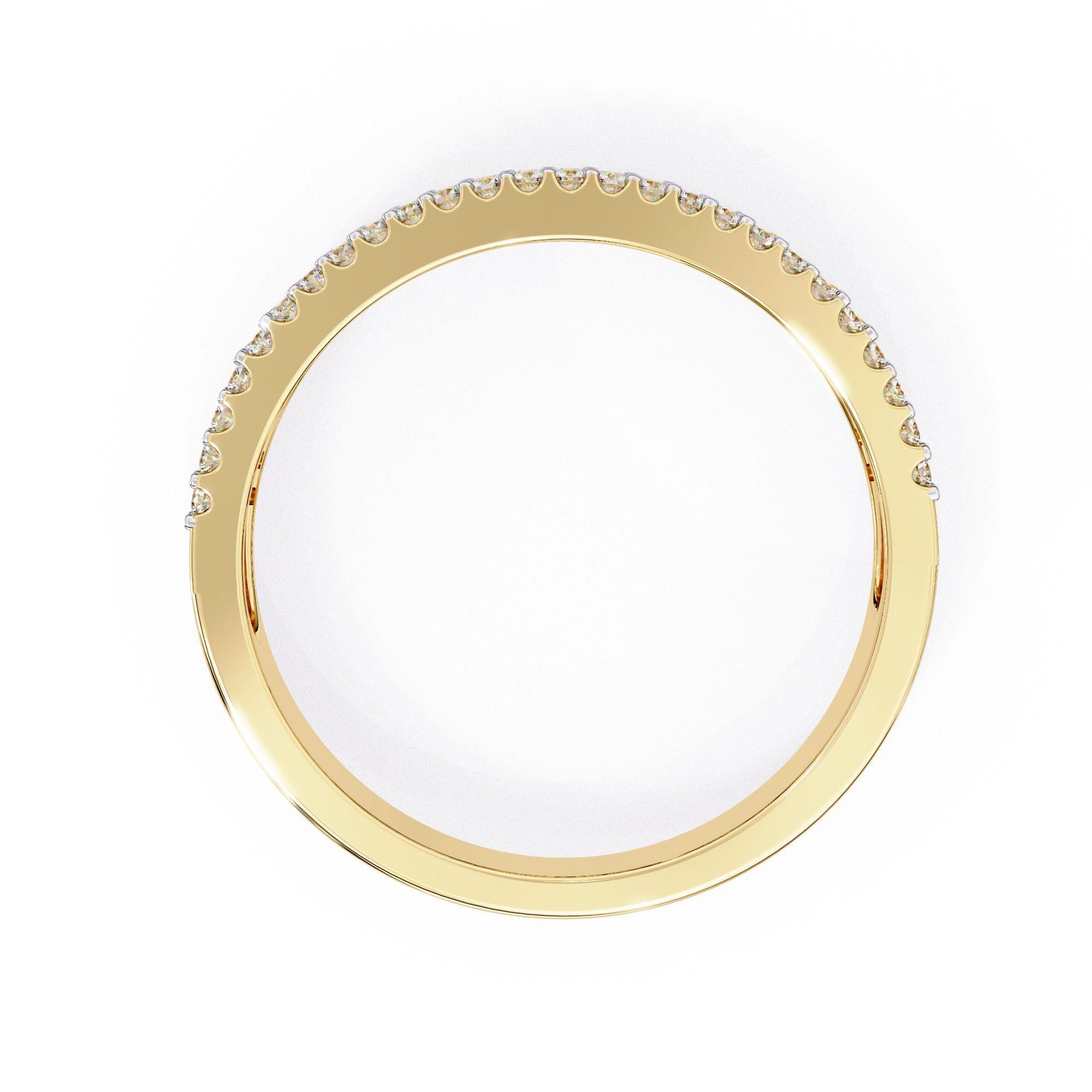 Anello a mezza eternità a 3 file con tondo e baguette da 3/5 carati in oro massiccio 14K SI GH in vendita 2