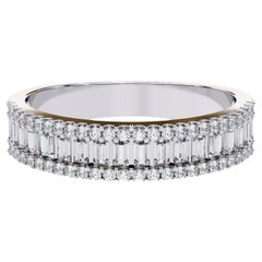 3/5 Ctw Round and Baguette 3 Row Half Eternity Ring 14K Solid Gold SI GH