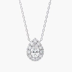 0.55 Ctw Pear Halo Natural  Diamond Pendant Necklace, 14K Gold