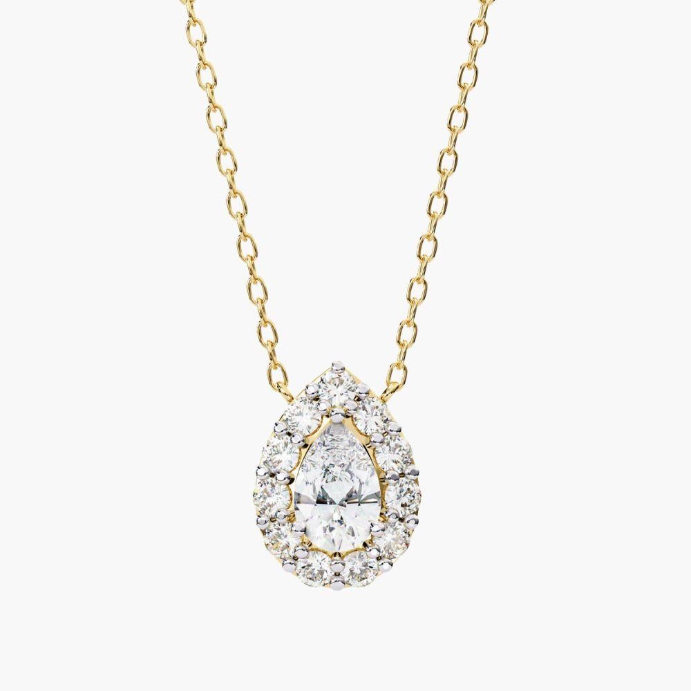 0,55 Ctw Pear Halo Nature  Collana con ciondolo di diamanti, oro 14K in vendita 1
