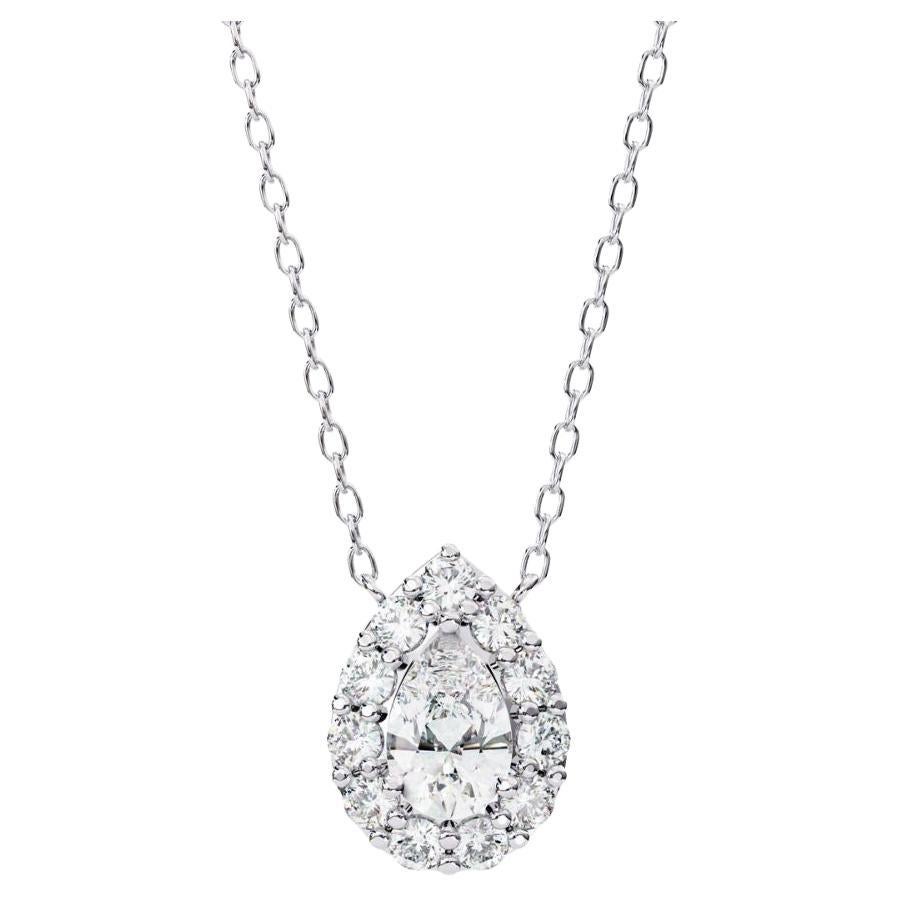 0.55 Ctw Pear Halo Natural  Diamond Pendant Necklace, 14K Gold
