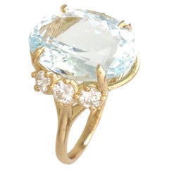 3, 71 ct Oval Cut Aquamarine Diamond Engagement Ring, 18k Yellow Gold Resizable