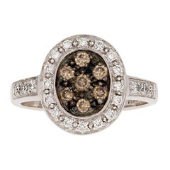 3/8 Carat Round Brilliant Diamond Le Vian Ring, 14 Karat White Gold Cluster Halo