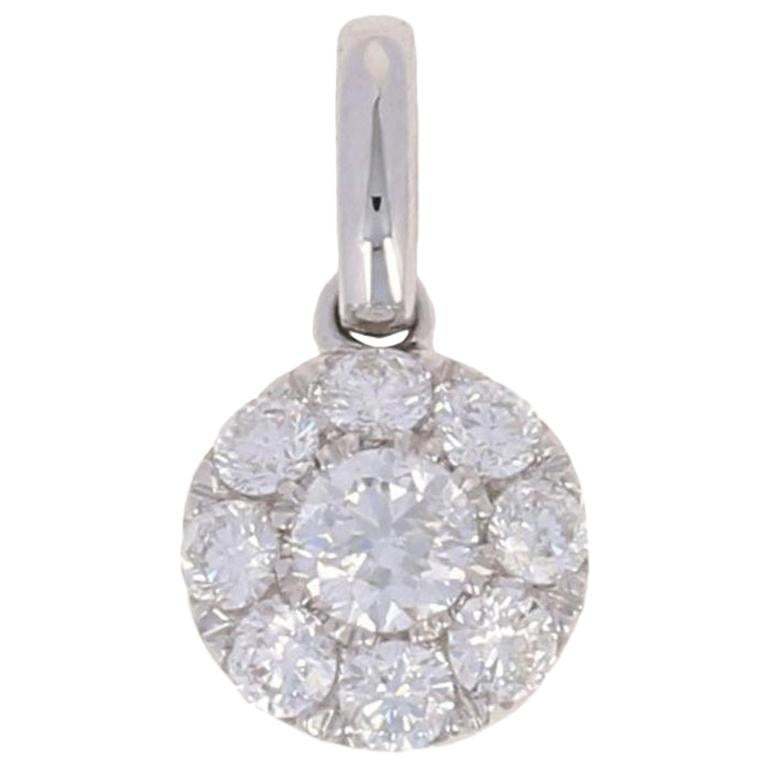3/8 Carat Round Brilliant Diamond Pendant, 14 Karat White Gold Cluster Halo