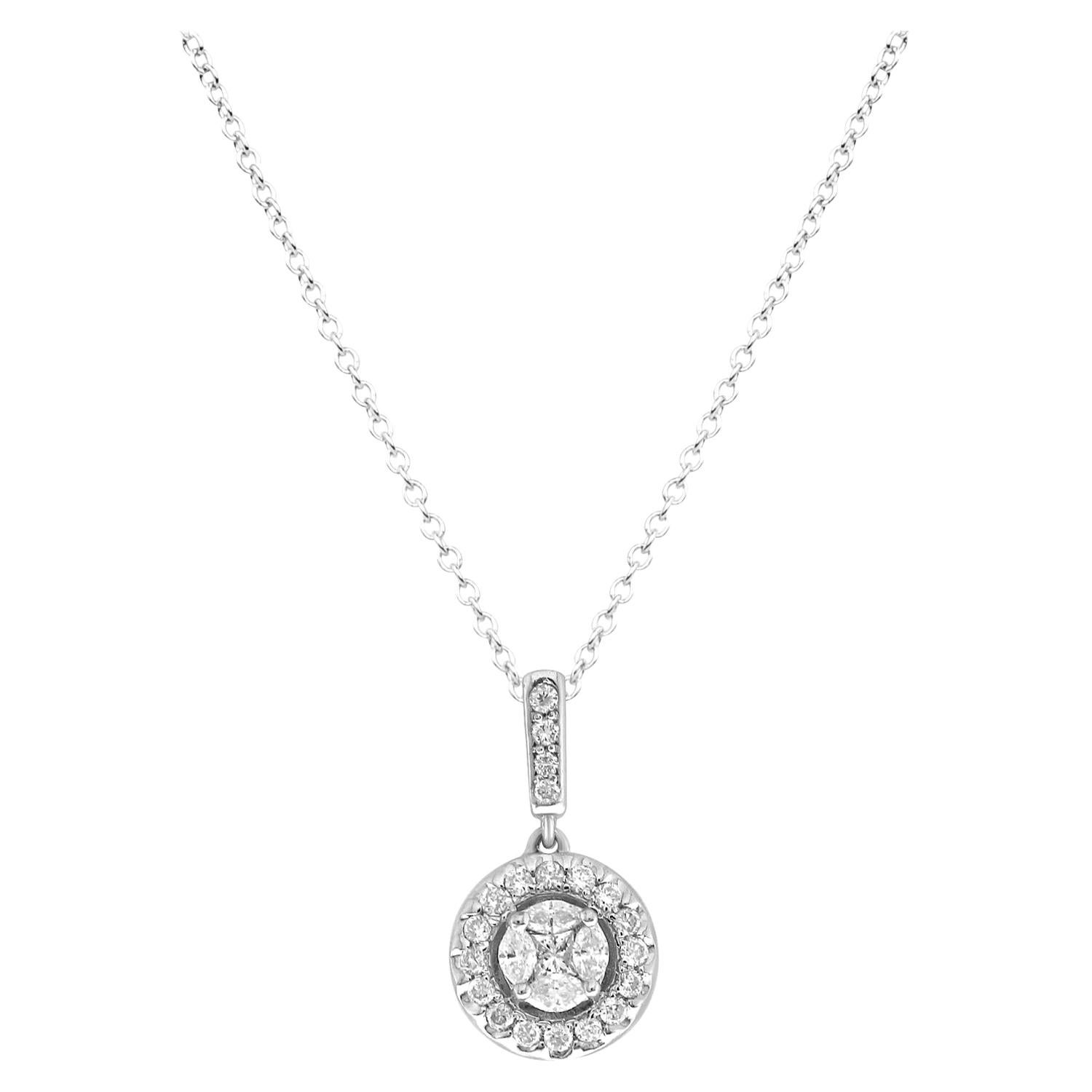 3/8 Carat Marquise & Round Certified Diamond Pendant/Necklace in 14 Karat White For Sale