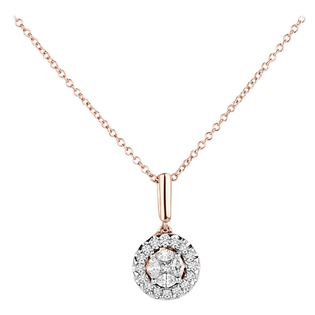 3/8 Carat Marquise & Round Certified Diamond Pendant/Necklace in 14 Karat Rose For Sale