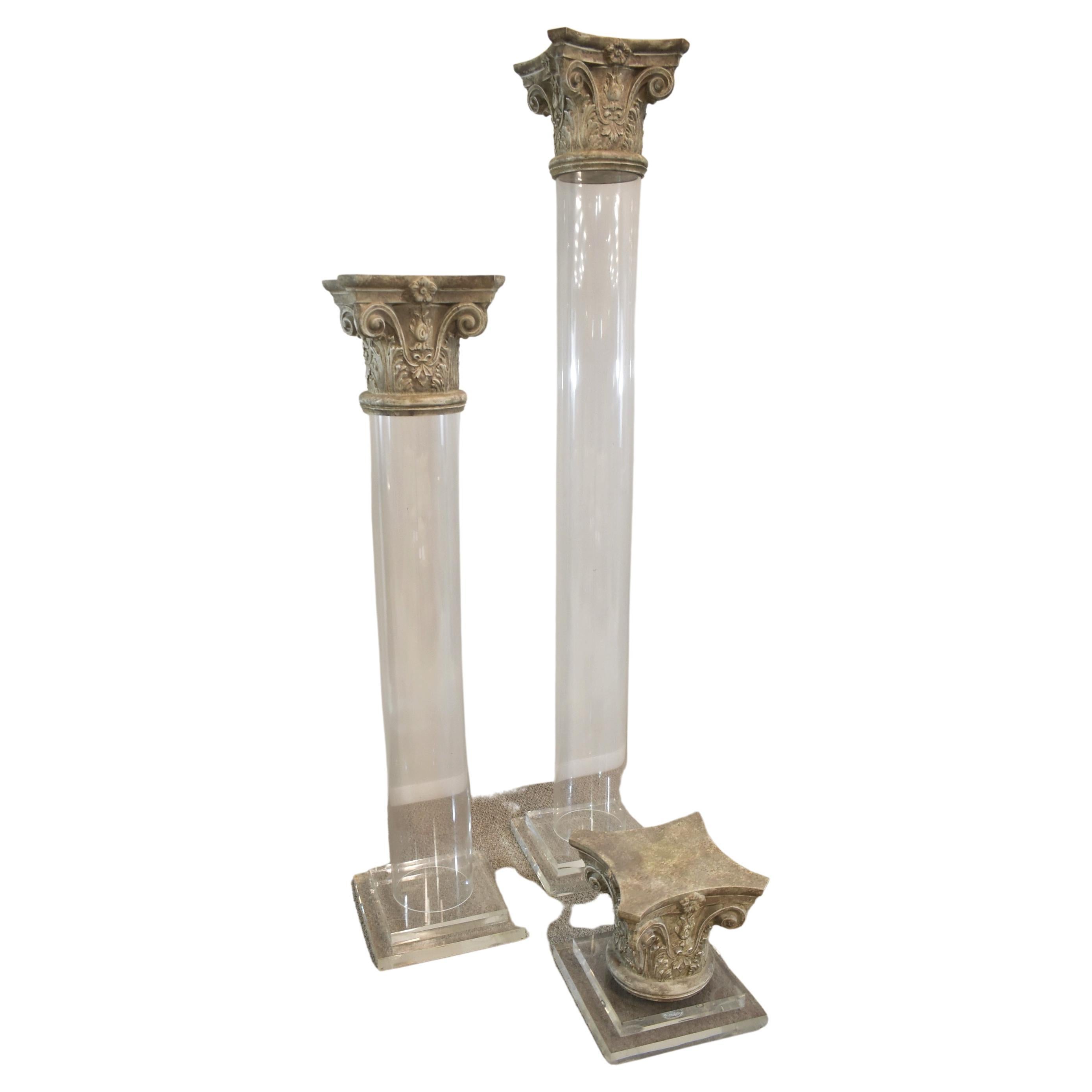 3 Acrylic Pillars with Limestone Corinthian Tops