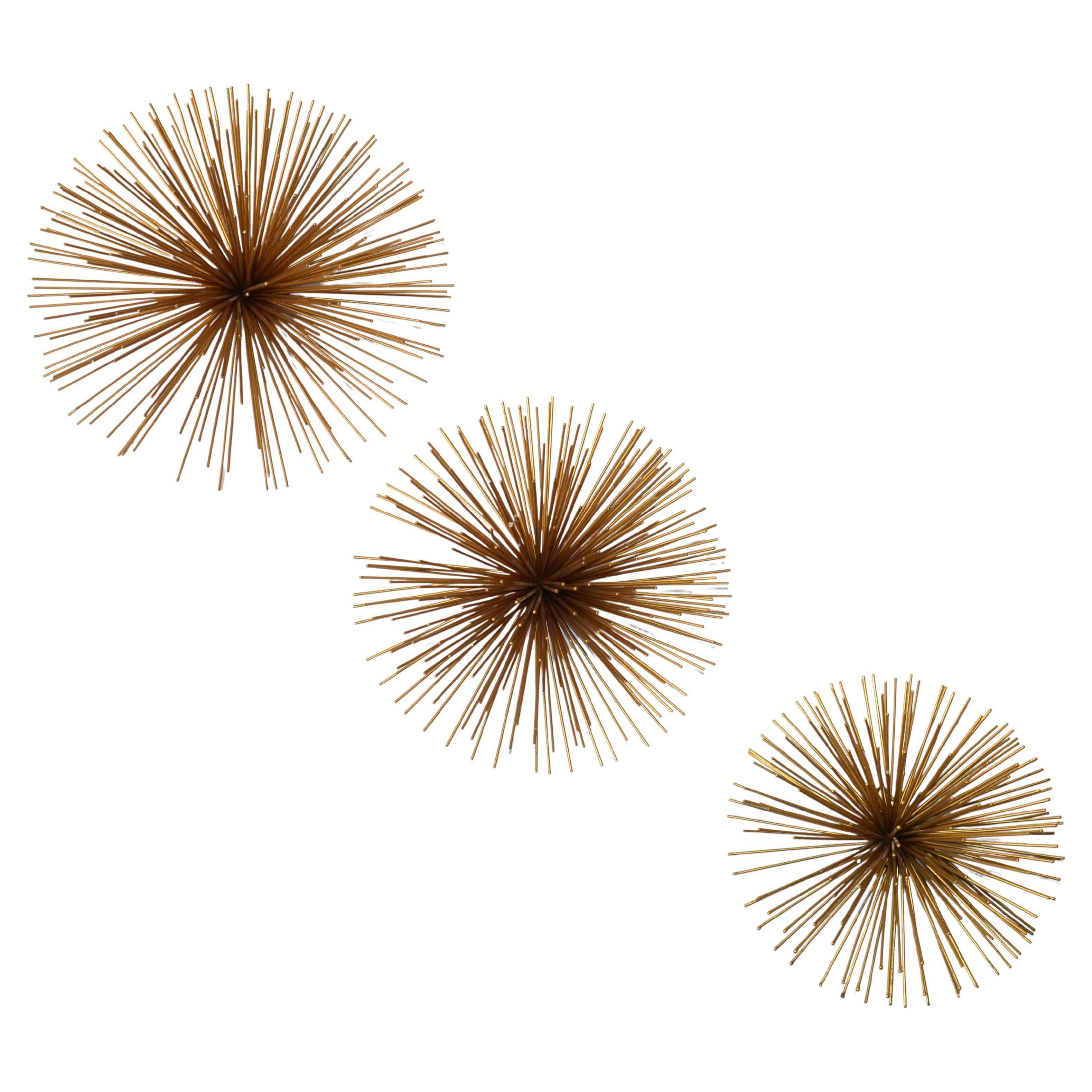 3 American Fine Art Curtis Jeré Stile Pom Pom in acciaio Scultura da parete con riccio di mare