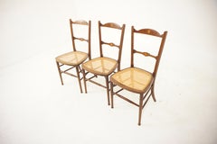 3 Ant. Victorian Walnut Inlaid Bedroom Chairs Wicker Seats, Scotland 1895