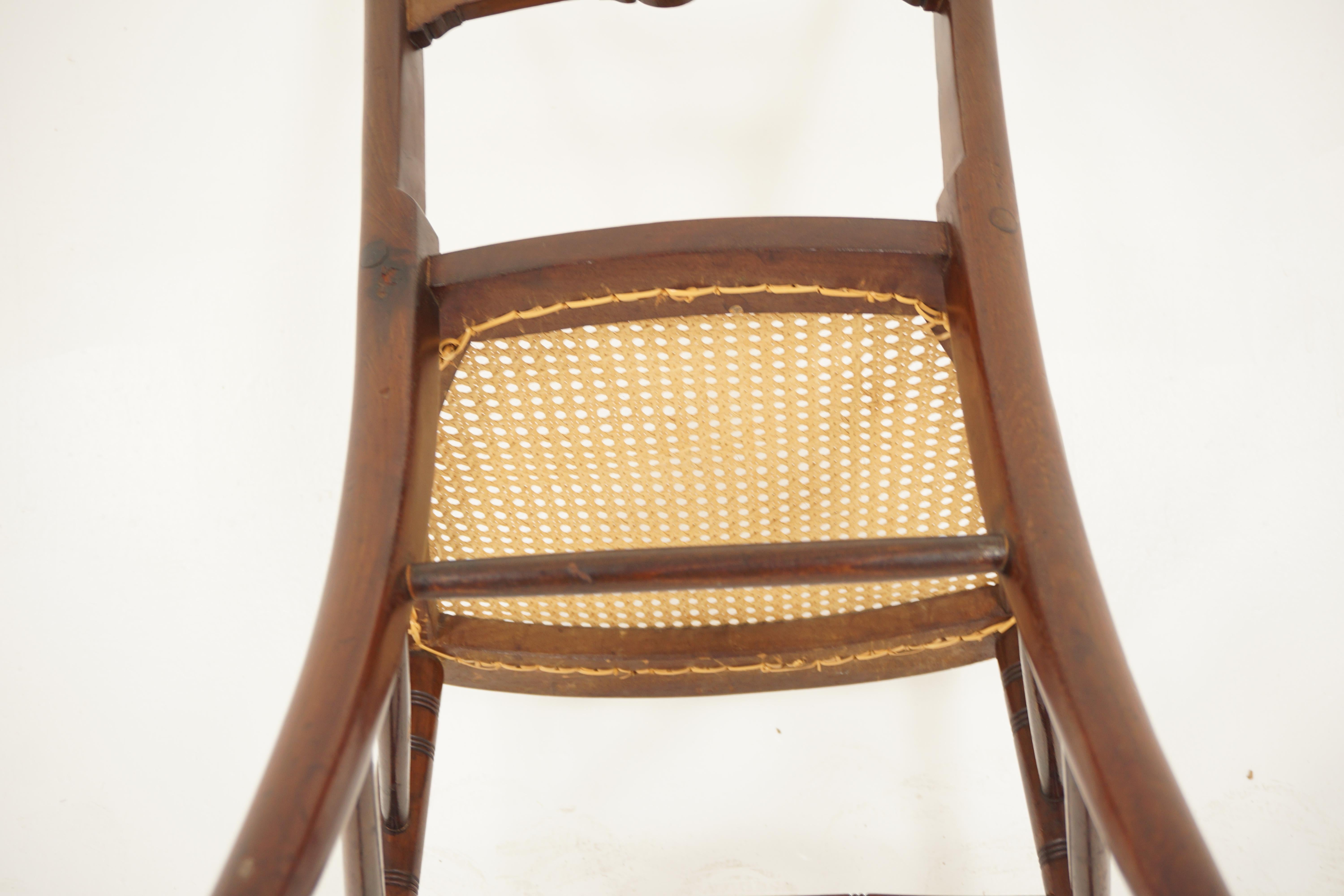Late 19th Century 3 Ant. Victorian Walnut Inlaid Bedroom Chairs Wicker Seats, Scotland 1895 For Sale