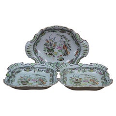 3 Antique 1825 Stephan Folch Bamboo & Basket Ironstone China Serving Platters